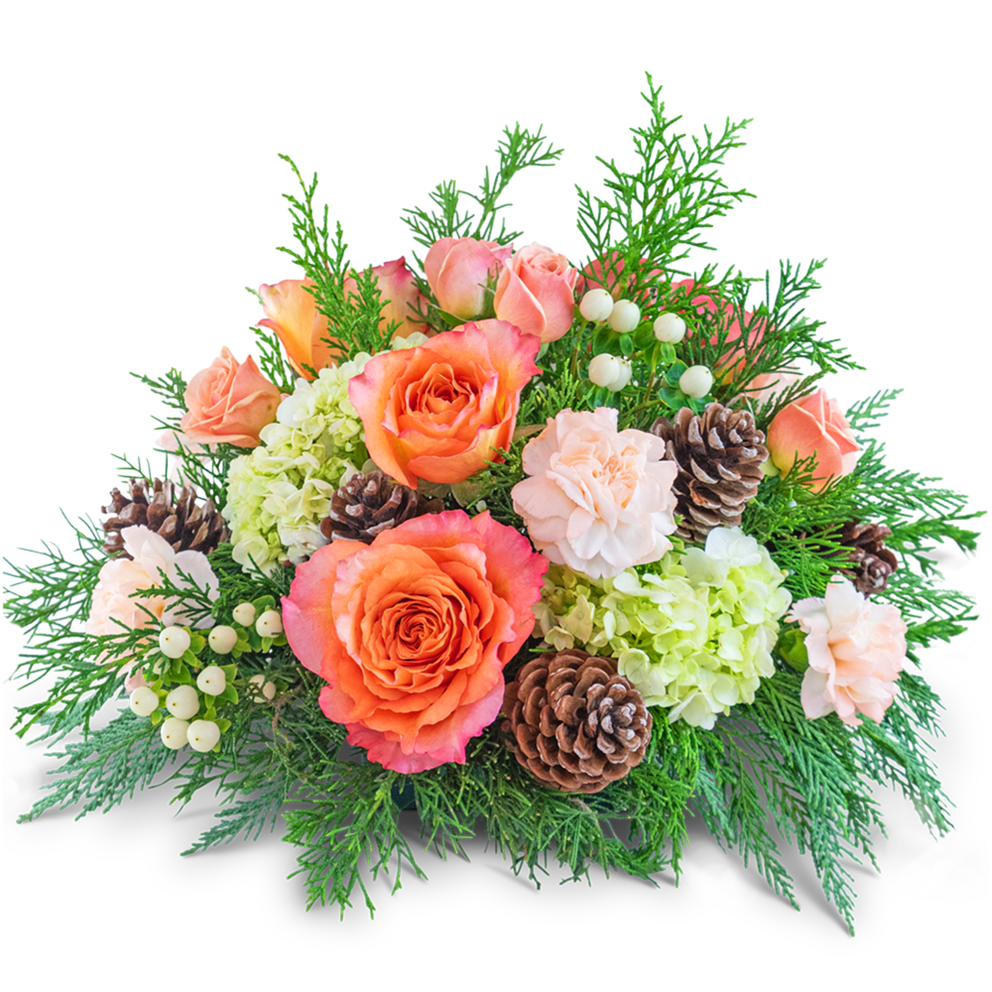 Step into a winter wonderland with our Frosted Peach Centerpiece, the perfect