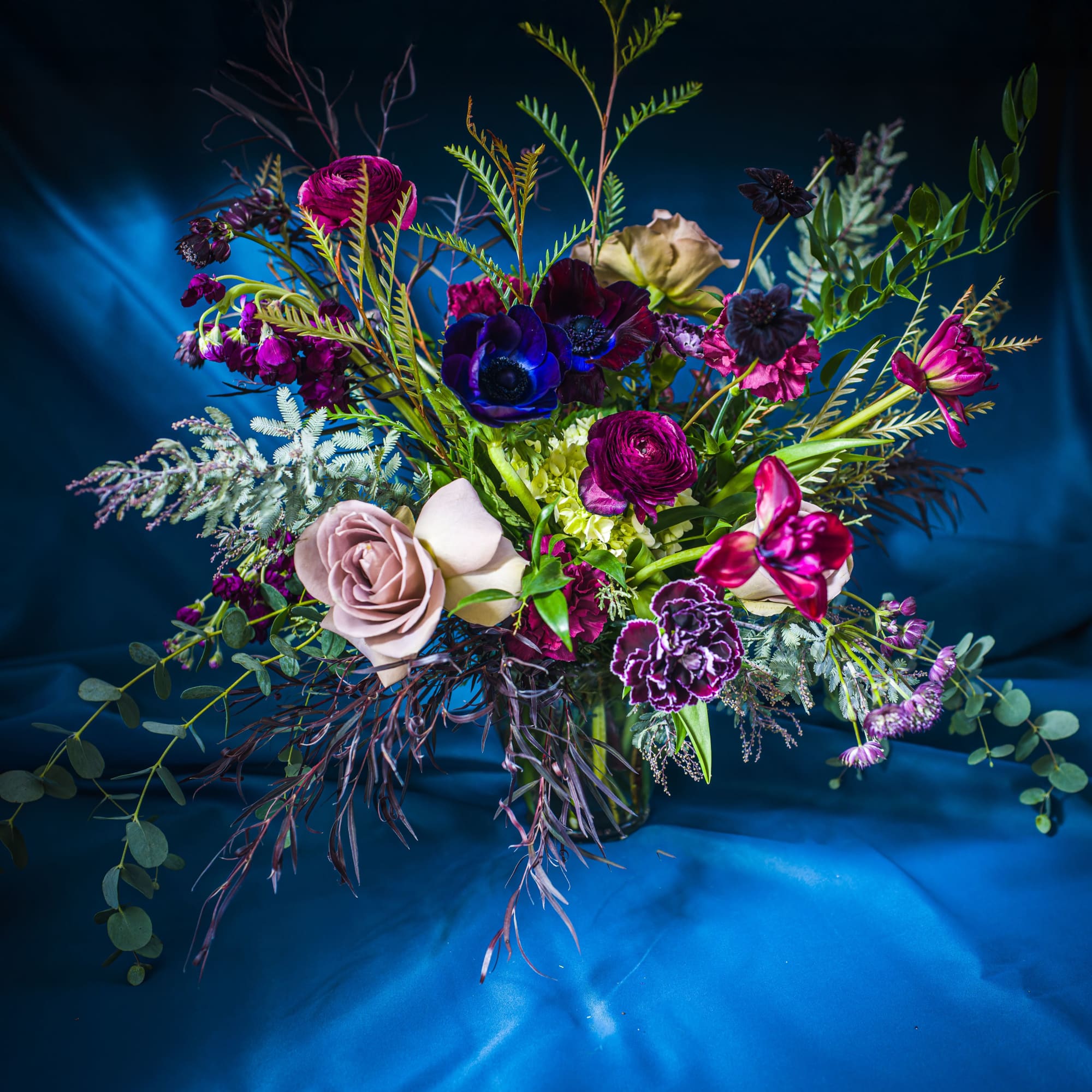 A delectable collection of rich plums, deep burgundies, textural greens and tinted