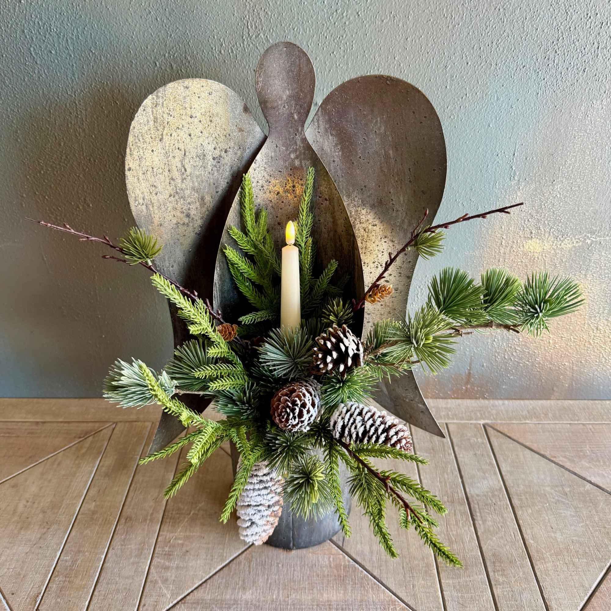 Celebrate the season with these galvanized metal angels with a combination of