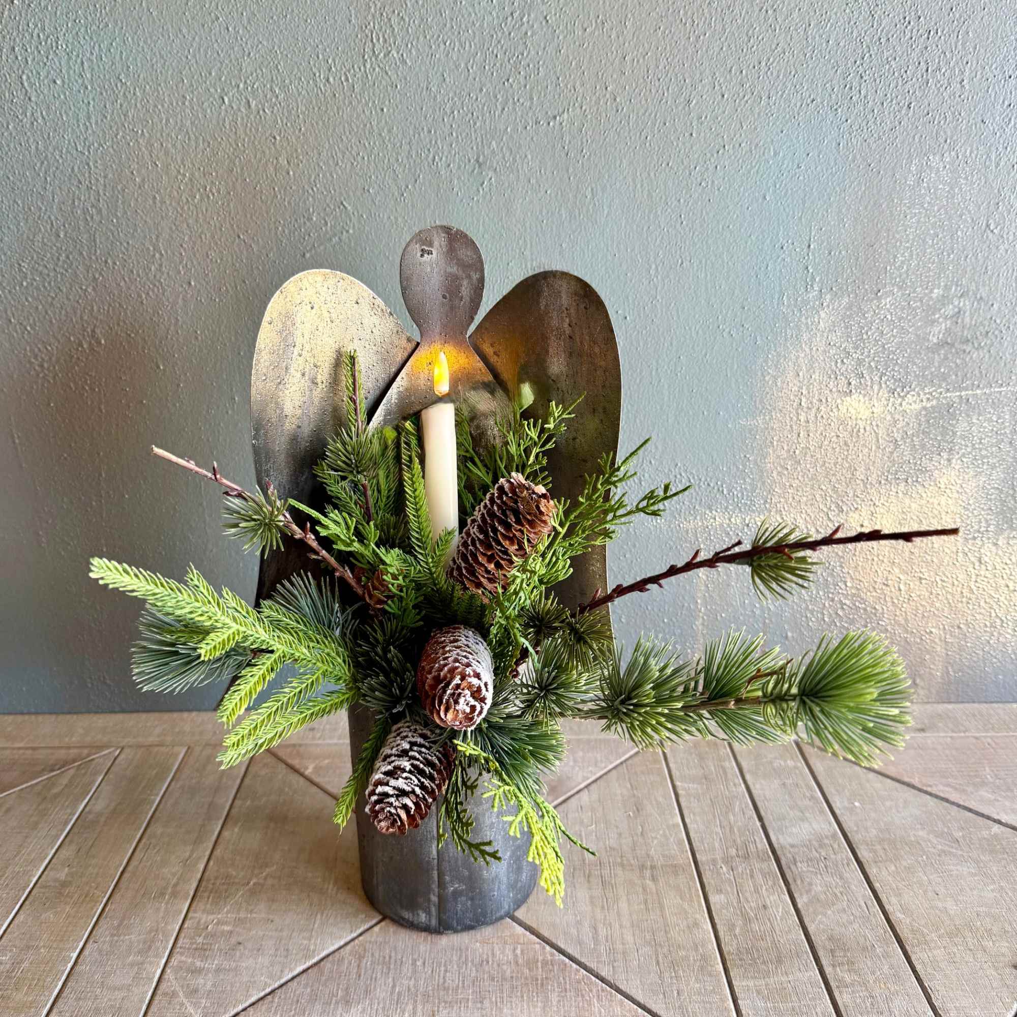 Celebrate the season with these galvanized metal angels with a combination of