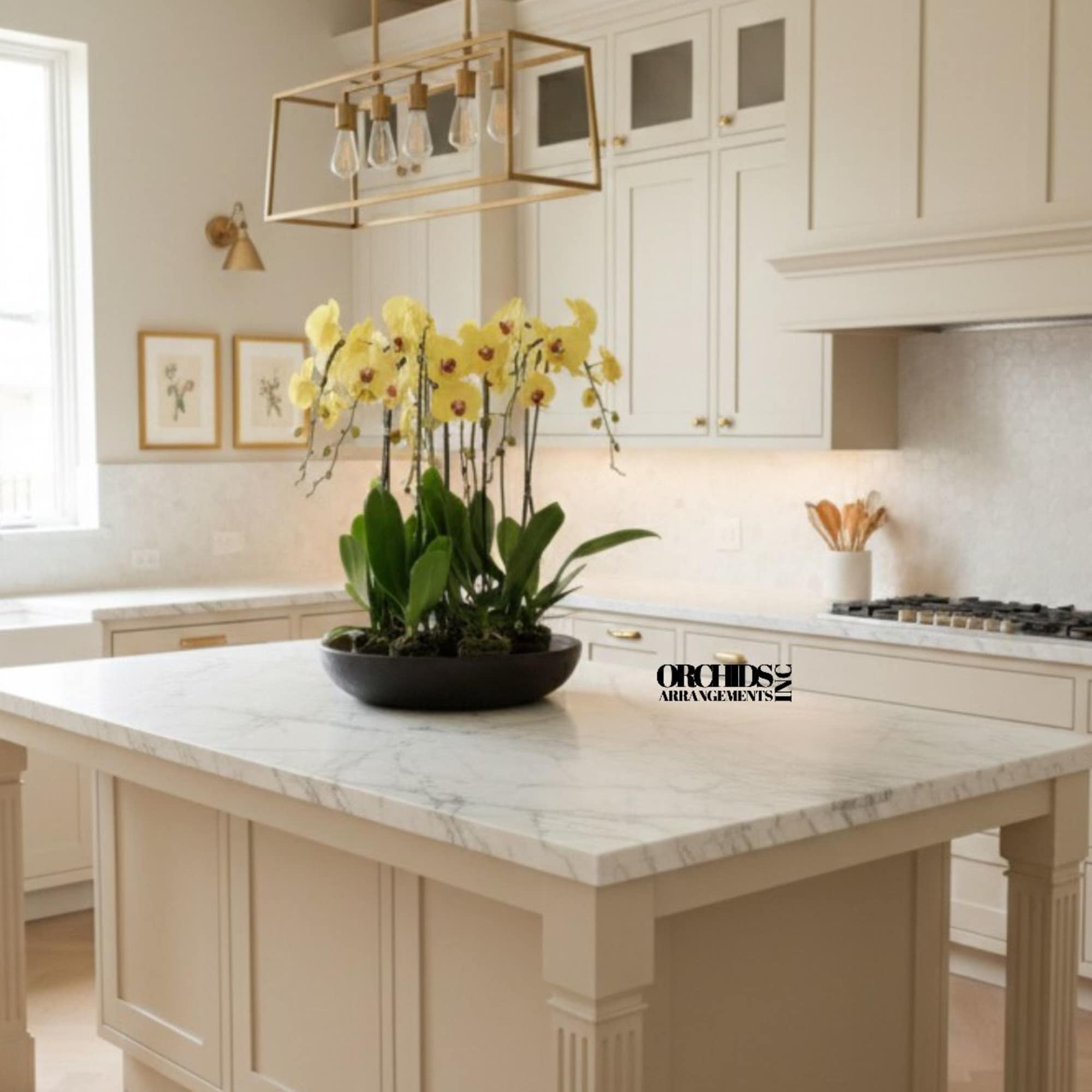 A high quality Eleven yellow orchids arrangement with a vase 20" D