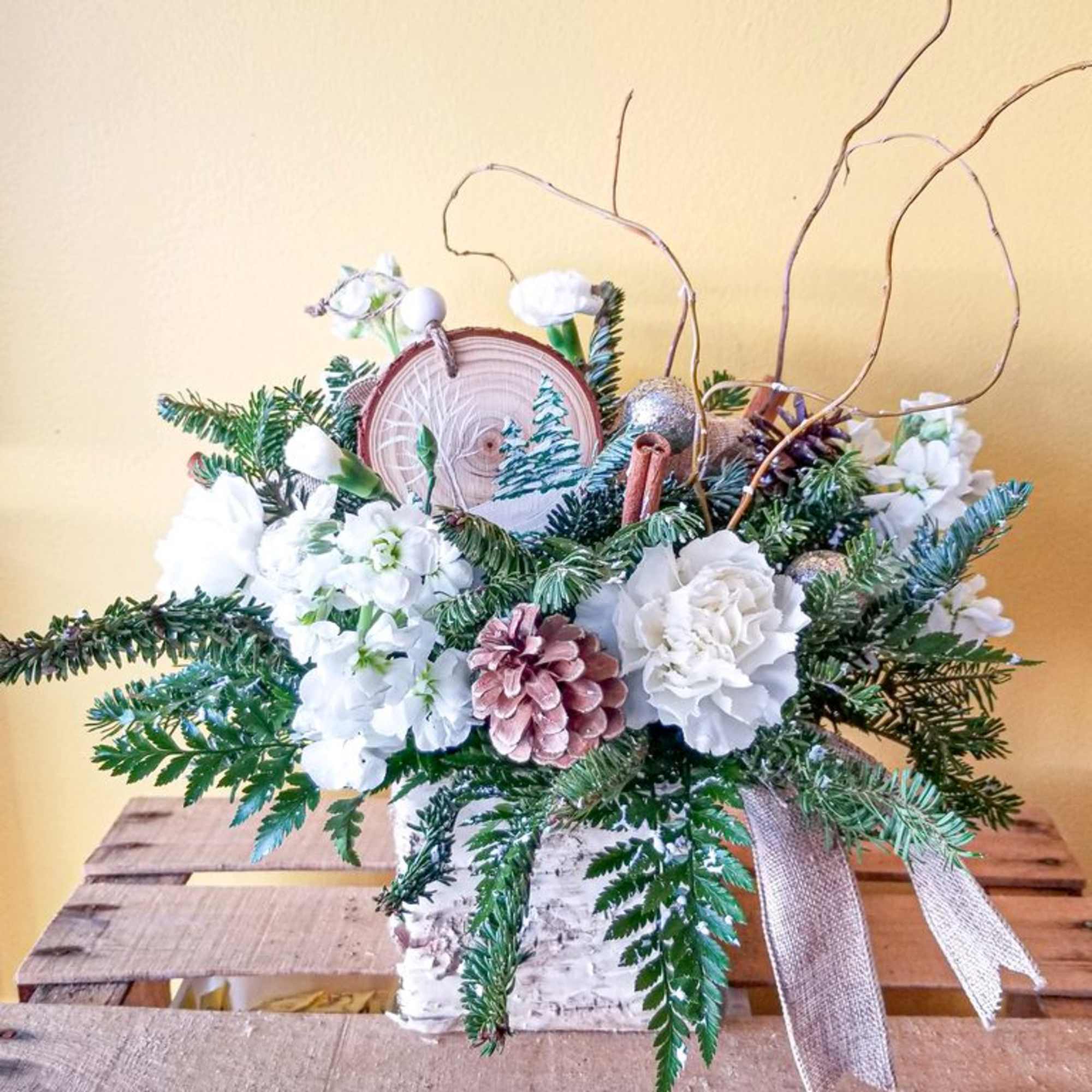 Collect Evy&#039; hand-painted Wooden Christmas tree ornament.  Each ornament is hand