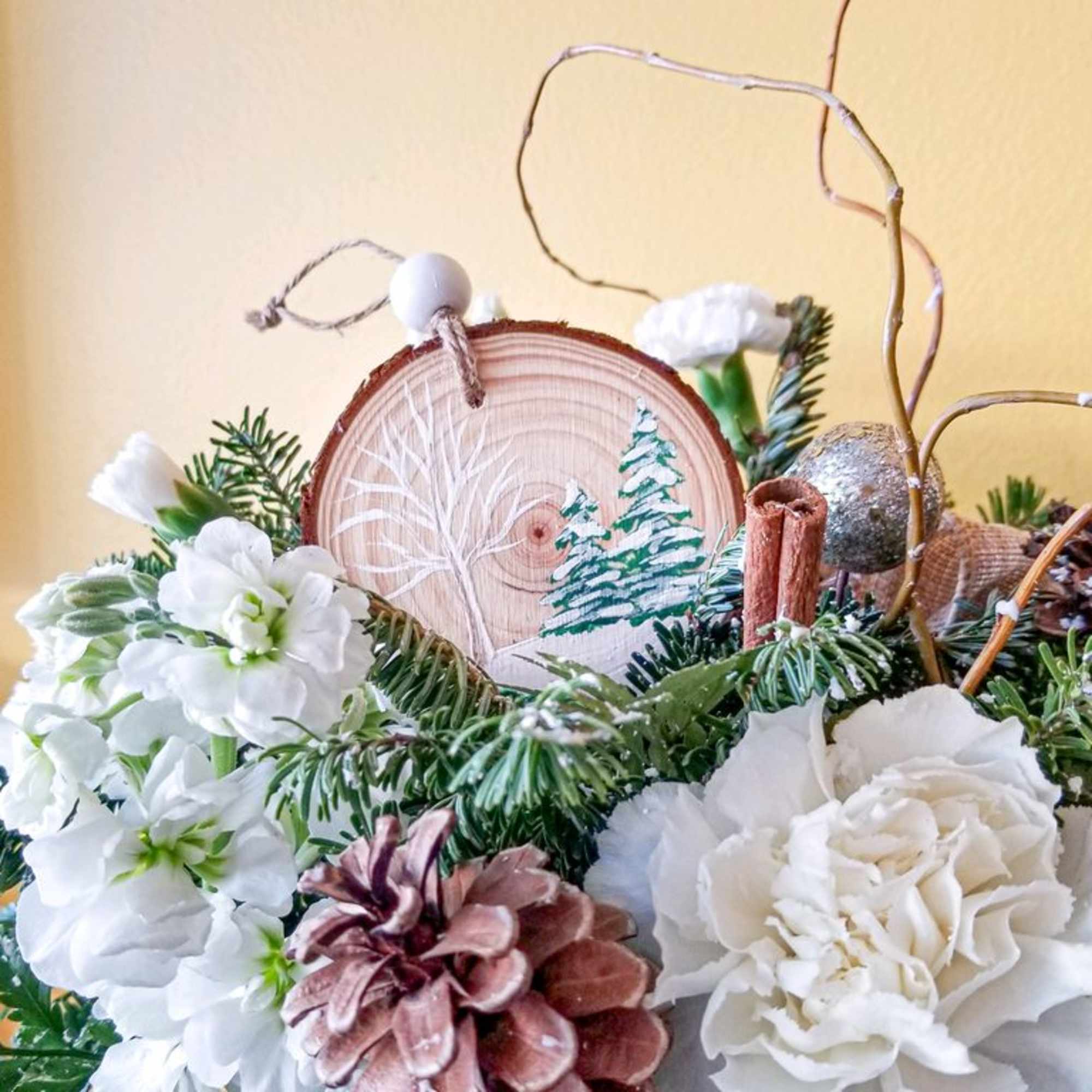 Collect Evy&#039; hand-painted Wooden Christmas tree ornament.  Each ornament is hand