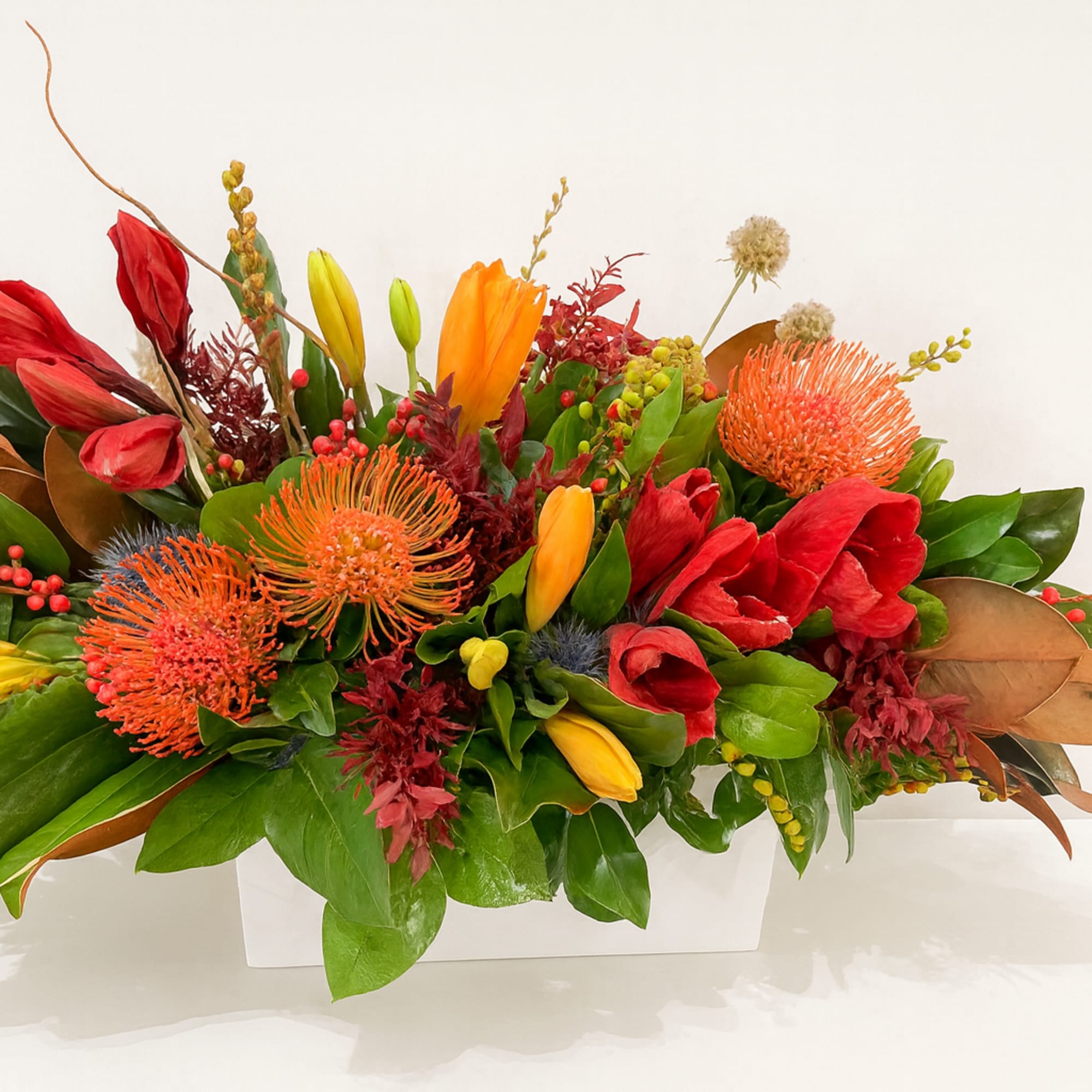 This arrangement is presented in a 12" l *6" w white rectangle