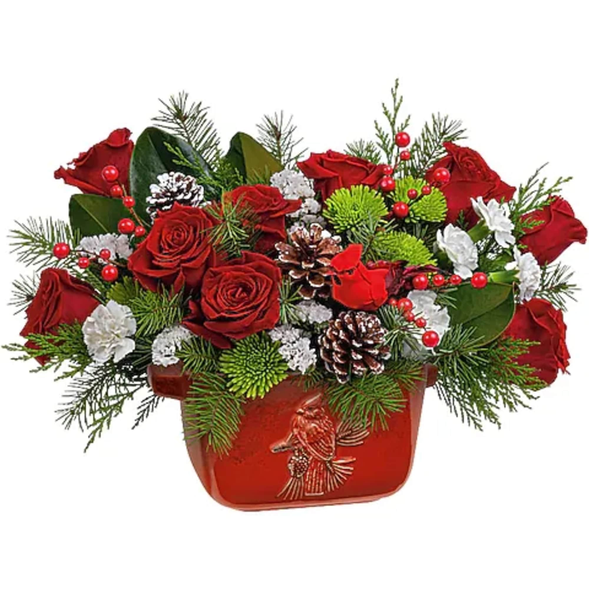 Full of nostalgia, this hand-painted, food-safe stoneware bowl with classic cardinal motif