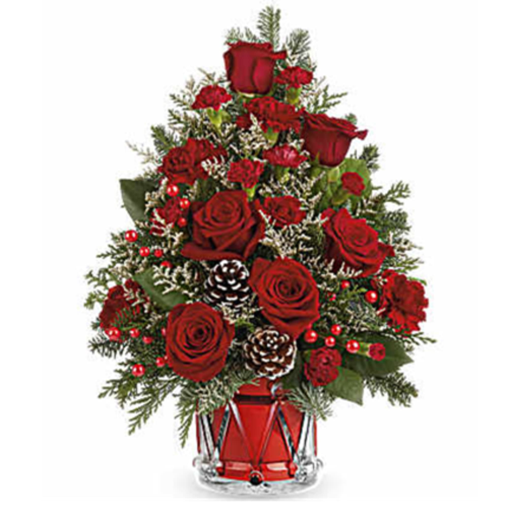 Yuletide Sparkle Tree is a festive floral Christmas tree made of red