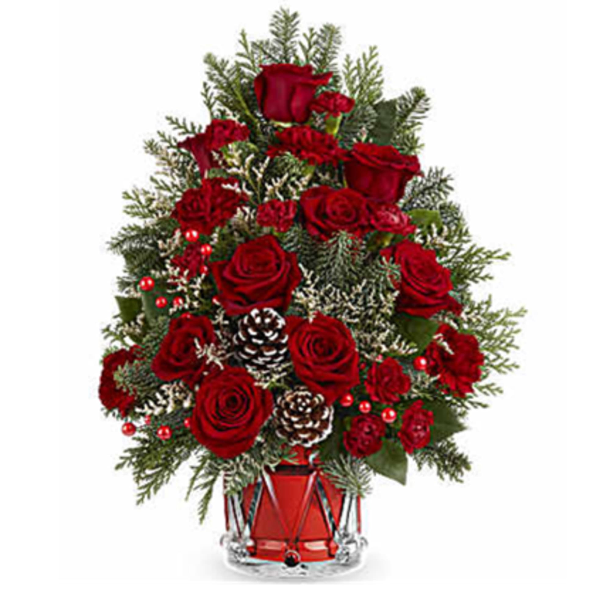 Yuletide Sparkle Tree is a festive floral Christmas tree made of red