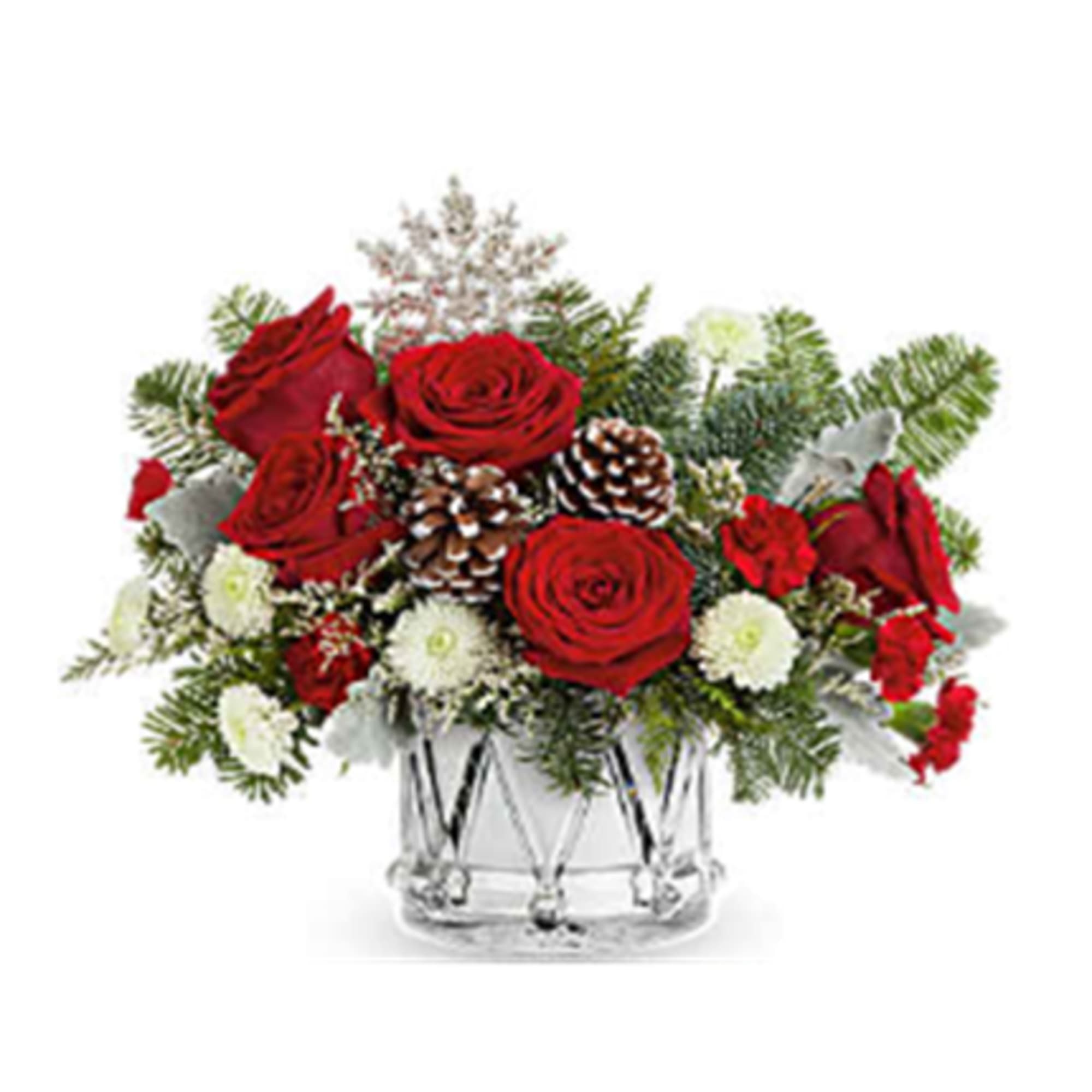 March of Joy Bouquet brings festive cheer with vibrant red blooms and