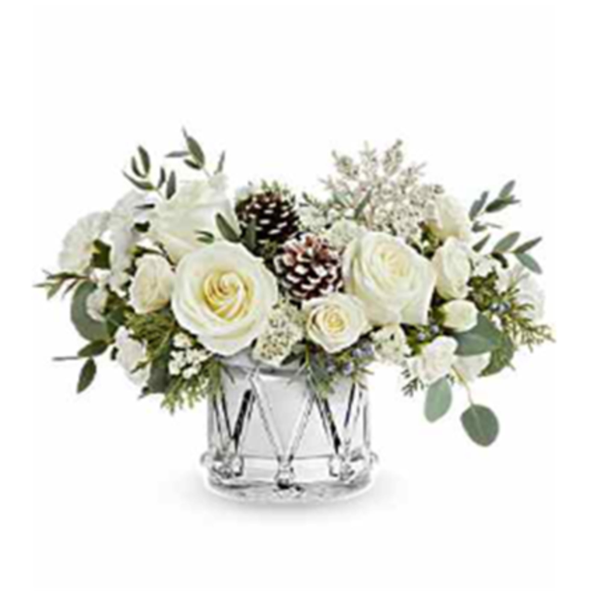 Sparkling Wishes Bouquet is a winter wonderland of white blooms, fresh greenery