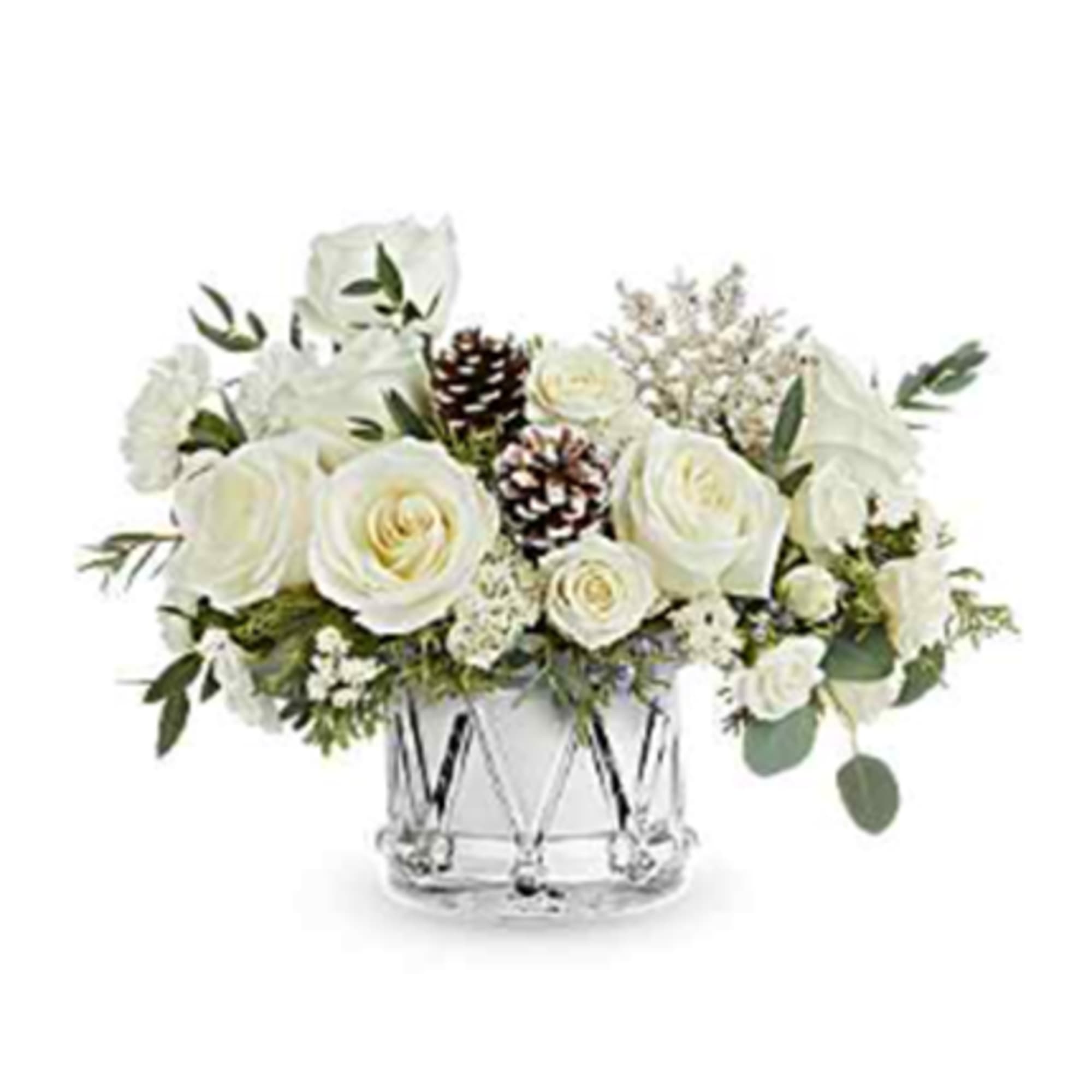 Sparkling Wishes Bouquet is a winter wonderland of white blooms, fresh greenery