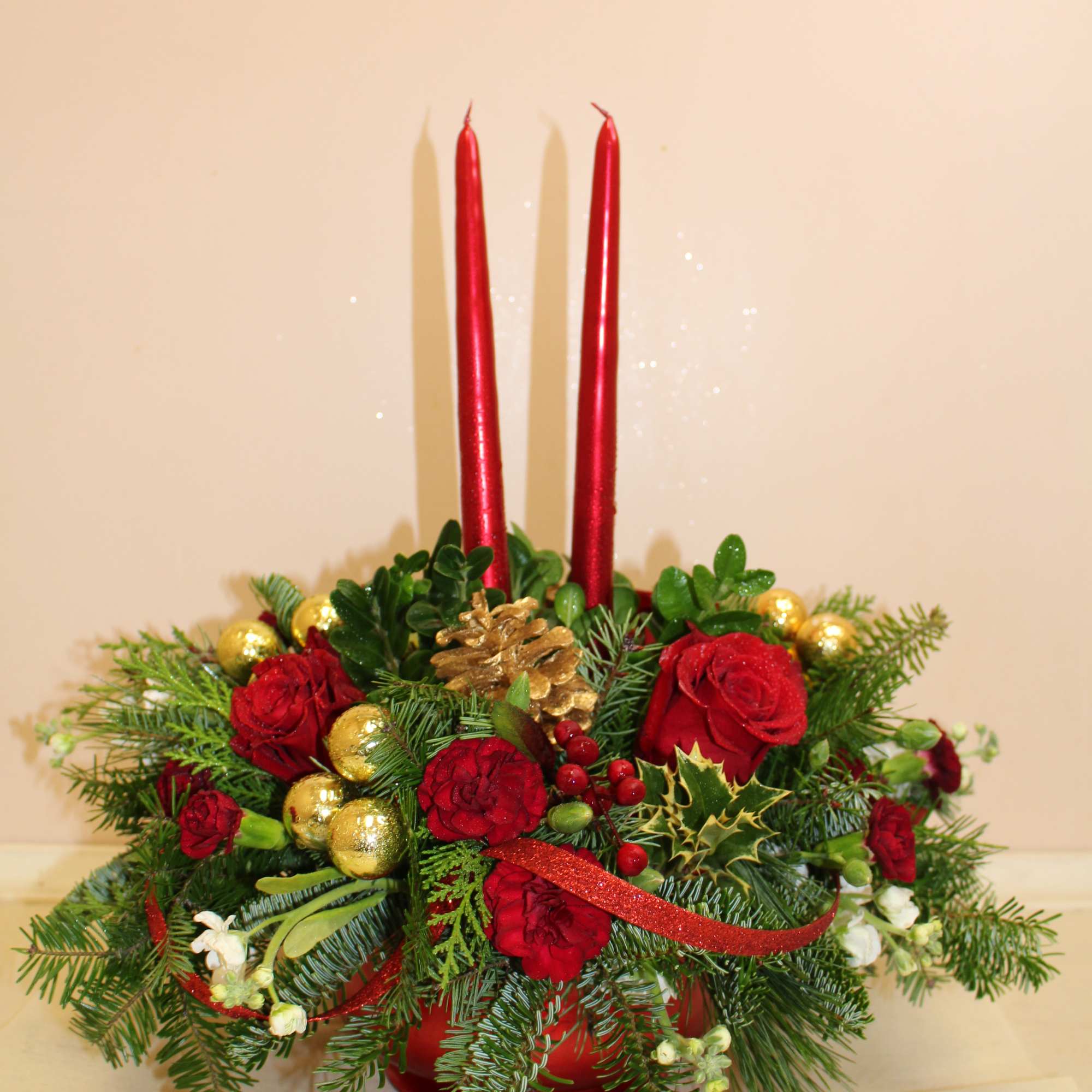 This floral Christmas centerpiece will be the star of the table! Take