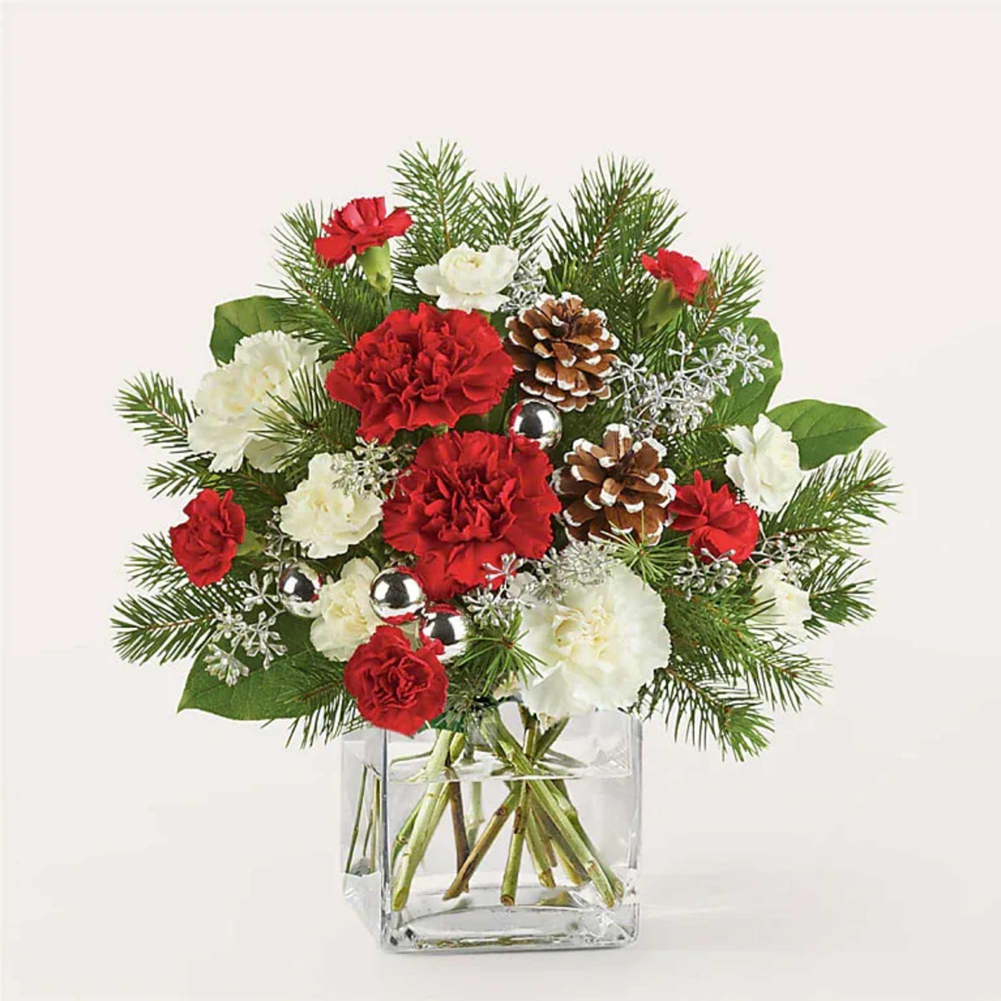 A festive and fun bouquet featuring carnations as red as Santa&#039;s hat