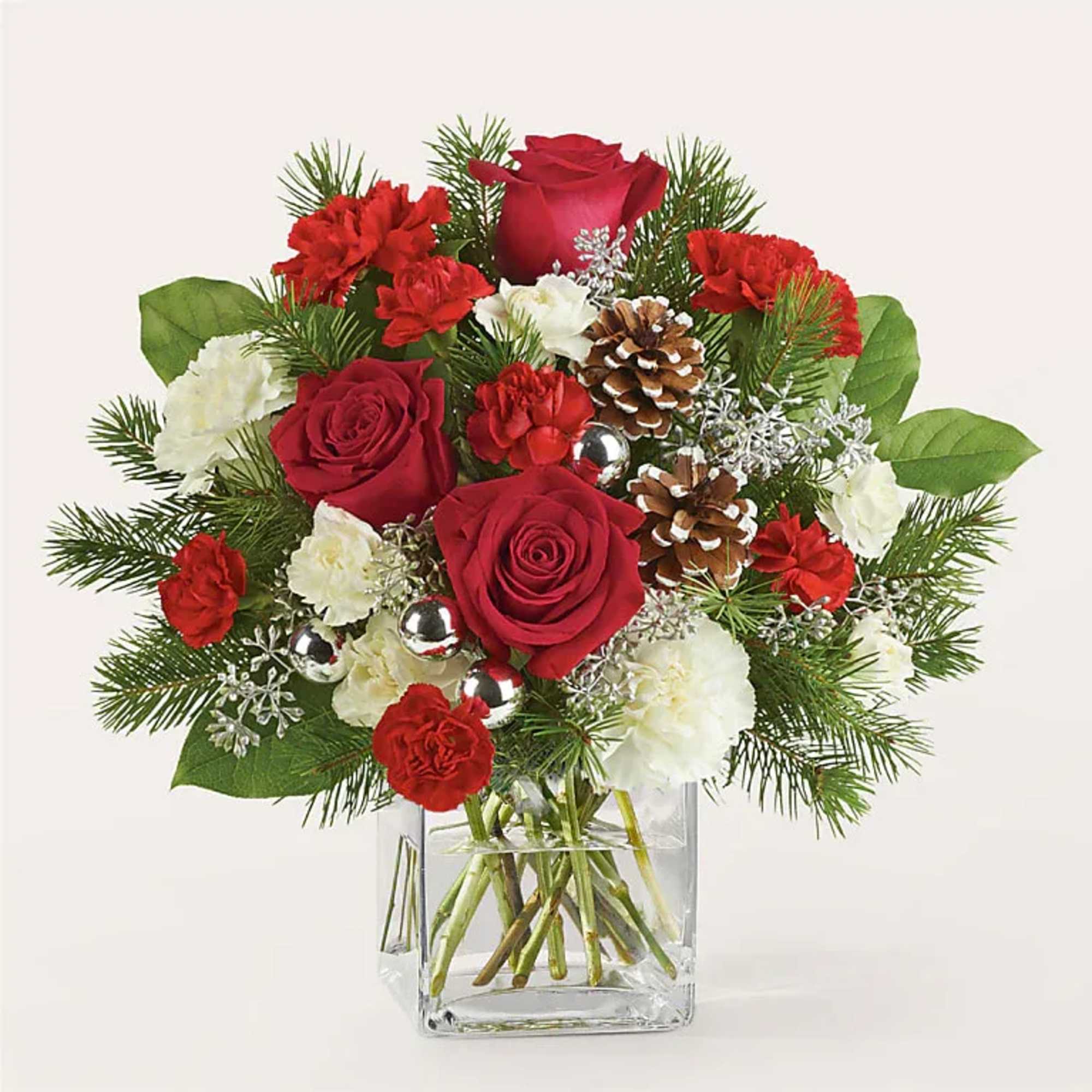 A festive and fun bouquet featuring carnations as red as Santa&#039;s hat