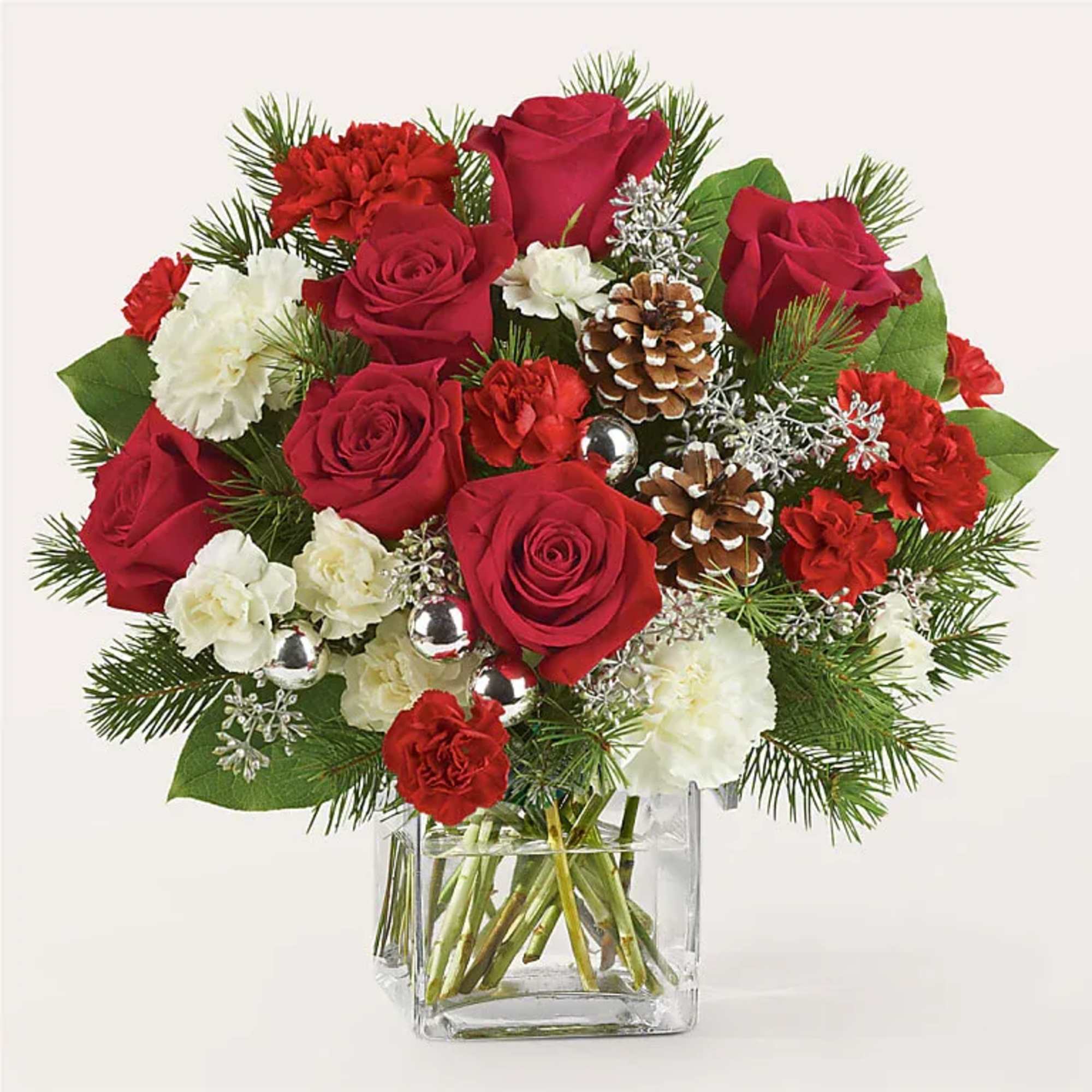 A festive and fun bouquet featuring carnations as red as Santa&#039;s hat