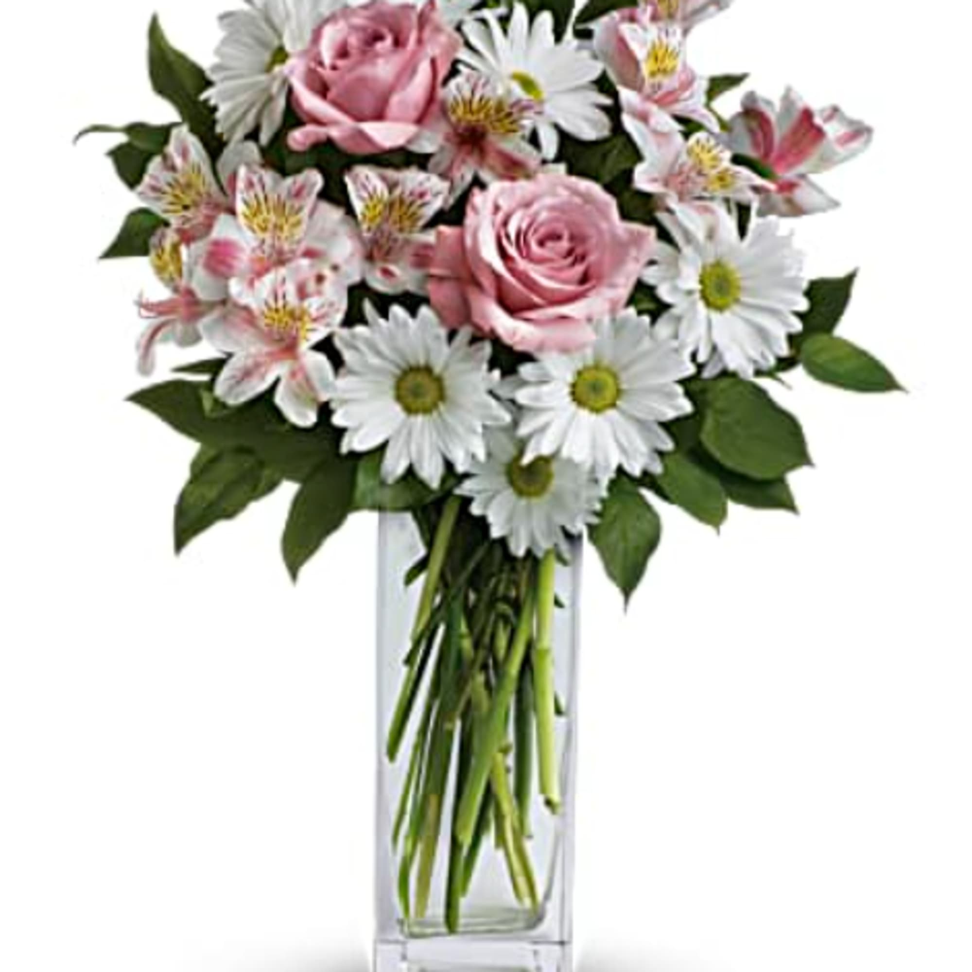 Soft and delicate, this pale pink and white bouquet speaks to the