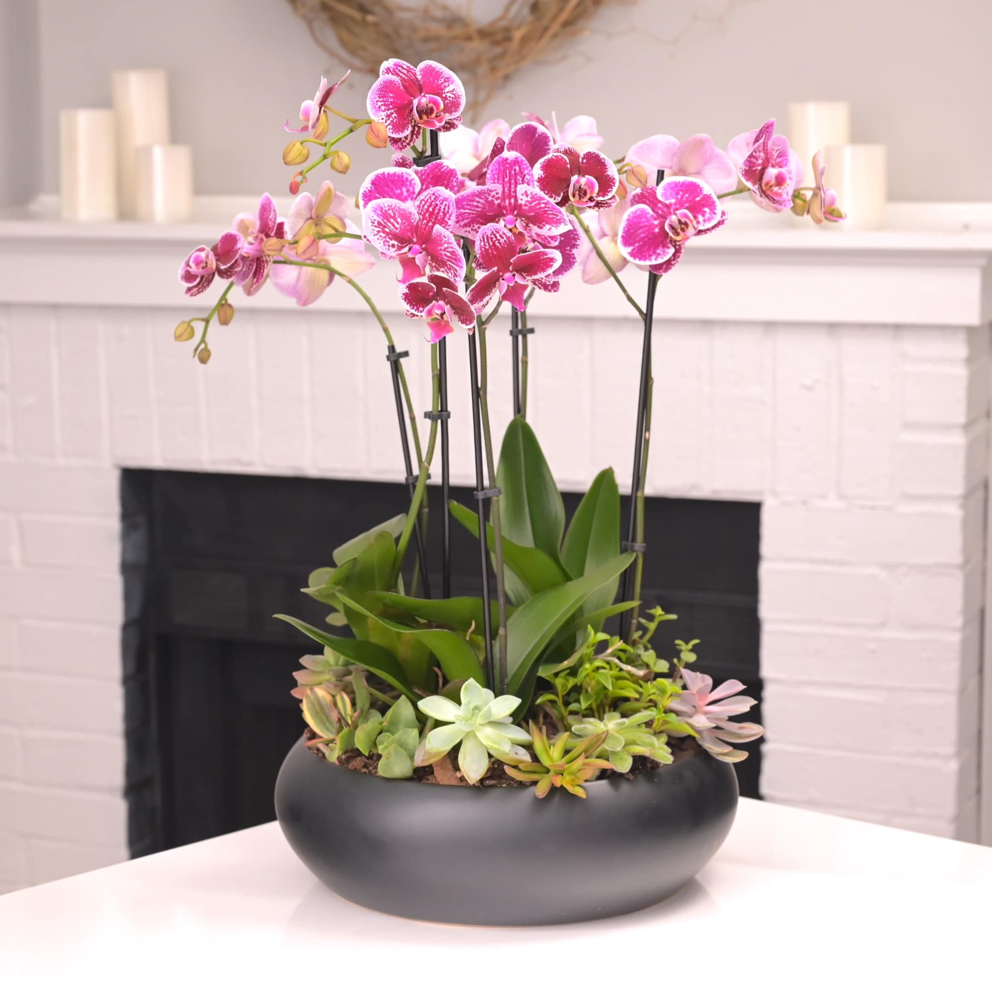 Color of orchids may vary based on availability. If you have a