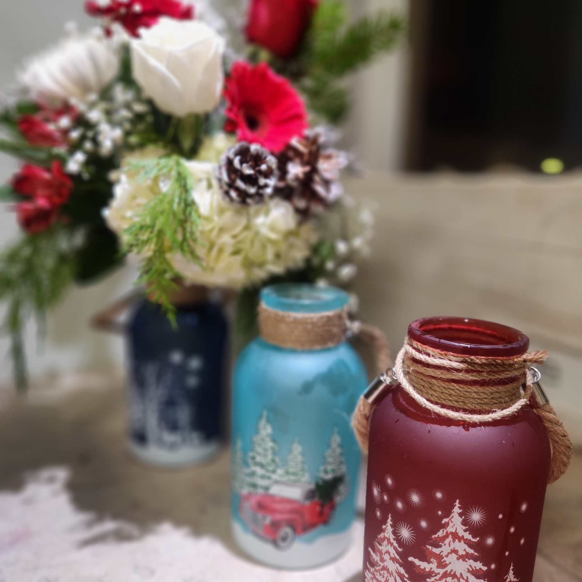 In this style you will receive a winter collection style glass vase