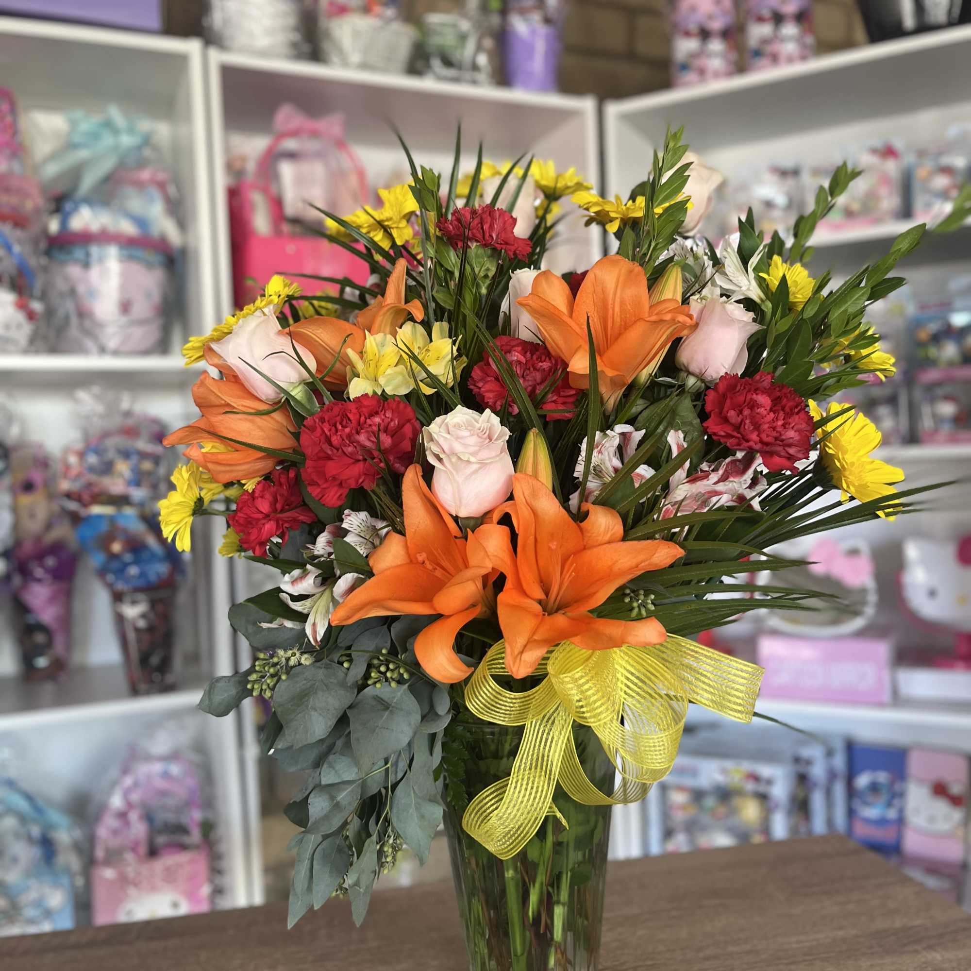fresh flowers in large vase 