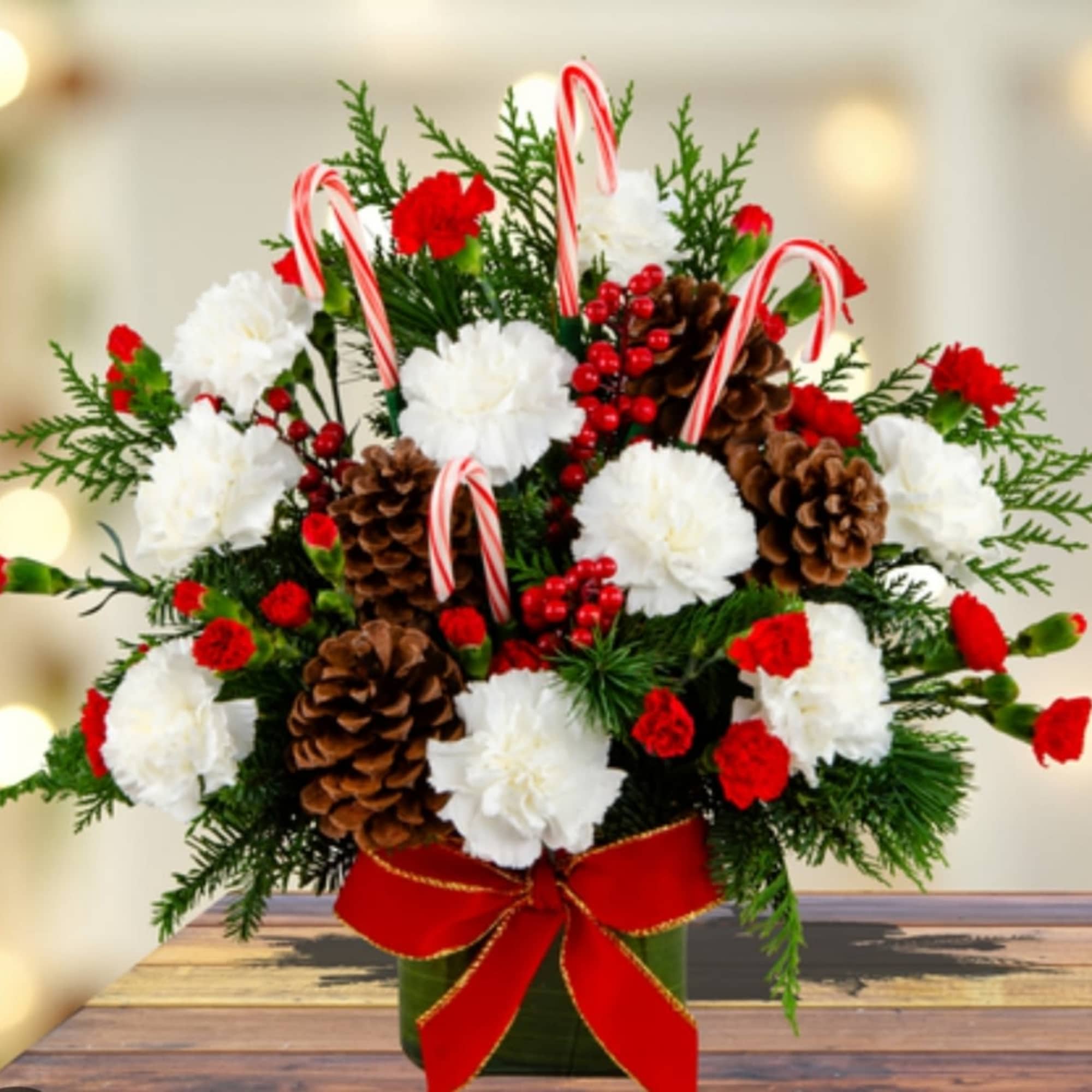 This delightful collection features charming pine cones, festive candy canes, elegant white