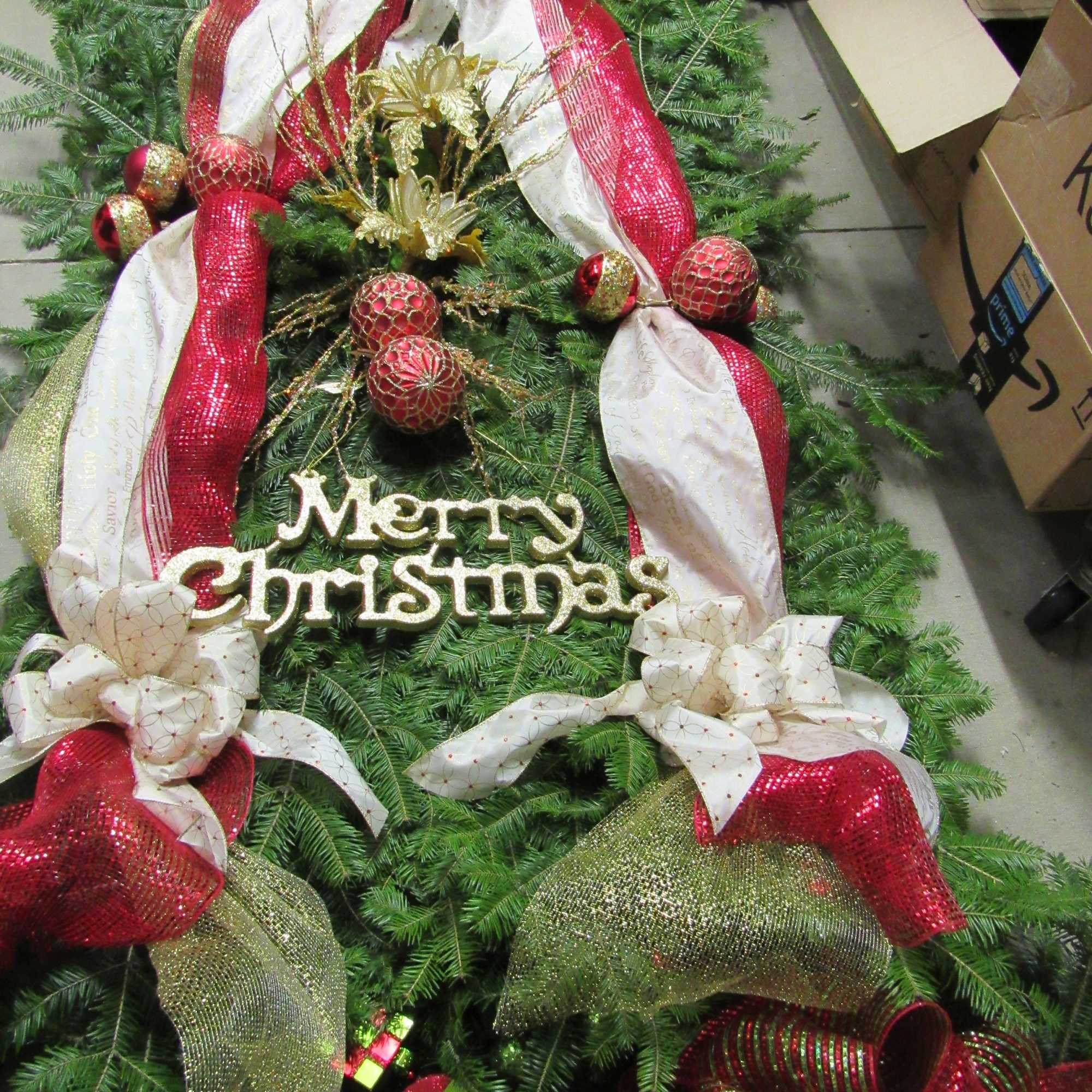 Decorated fresh greens grave blanket- Decorations may be different then shown. May