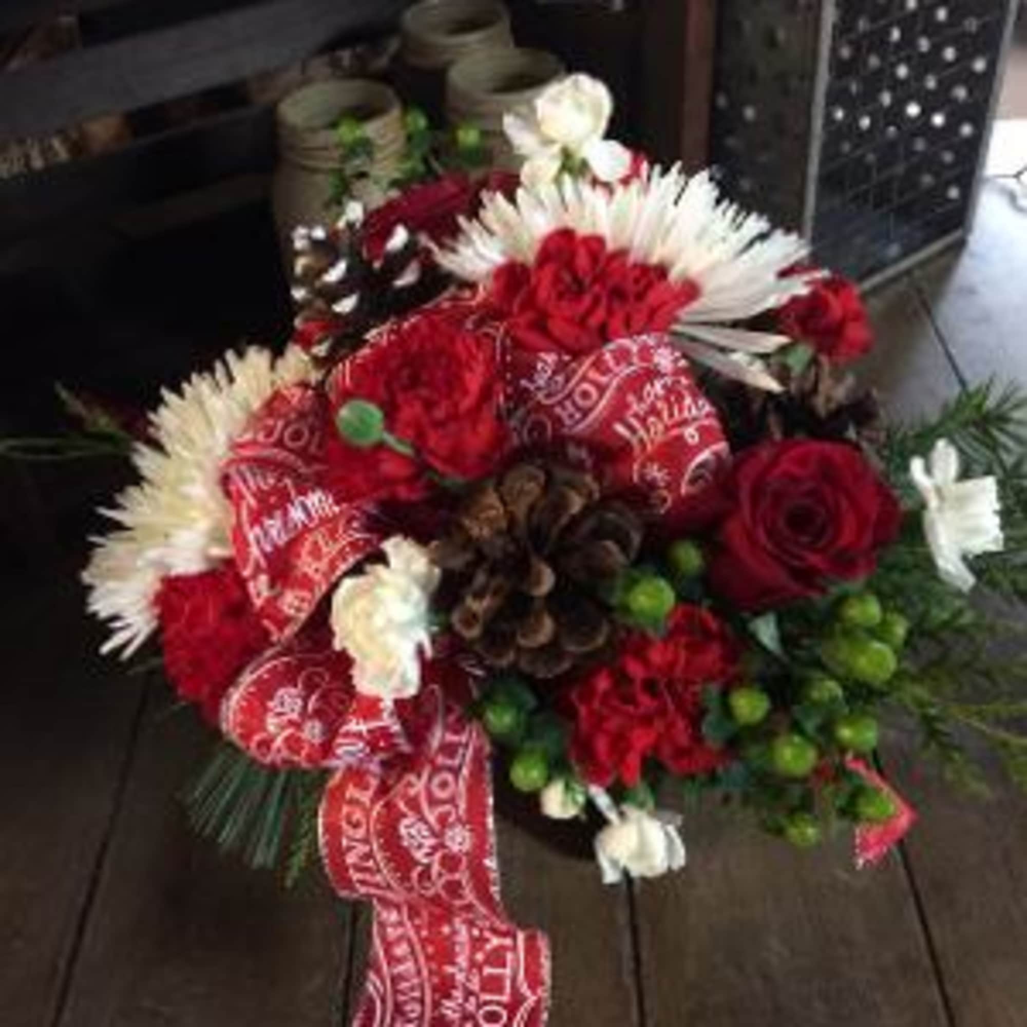 This fun and festive arrangement has just the amount of red, white