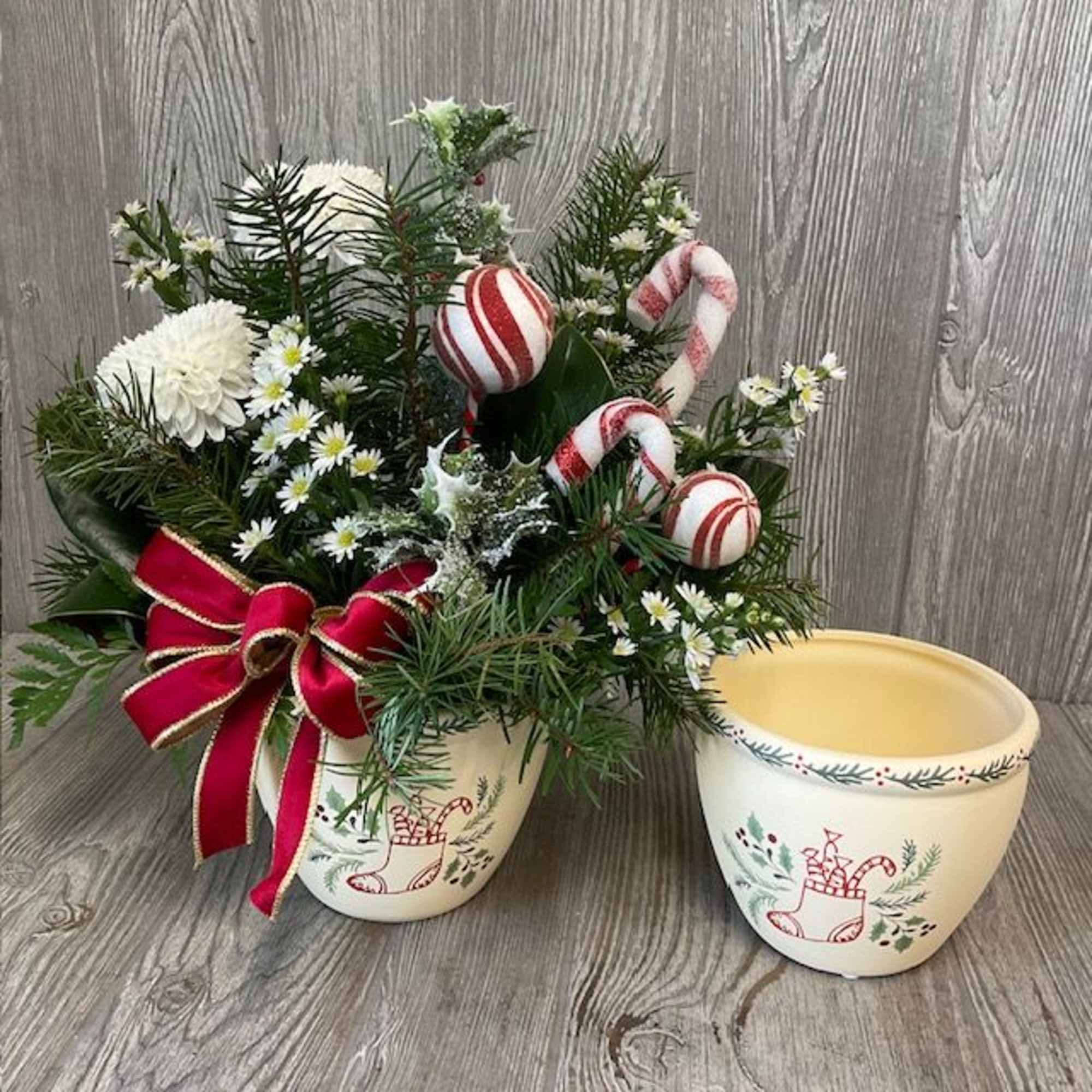 Ceramic container with a peppermint twist.