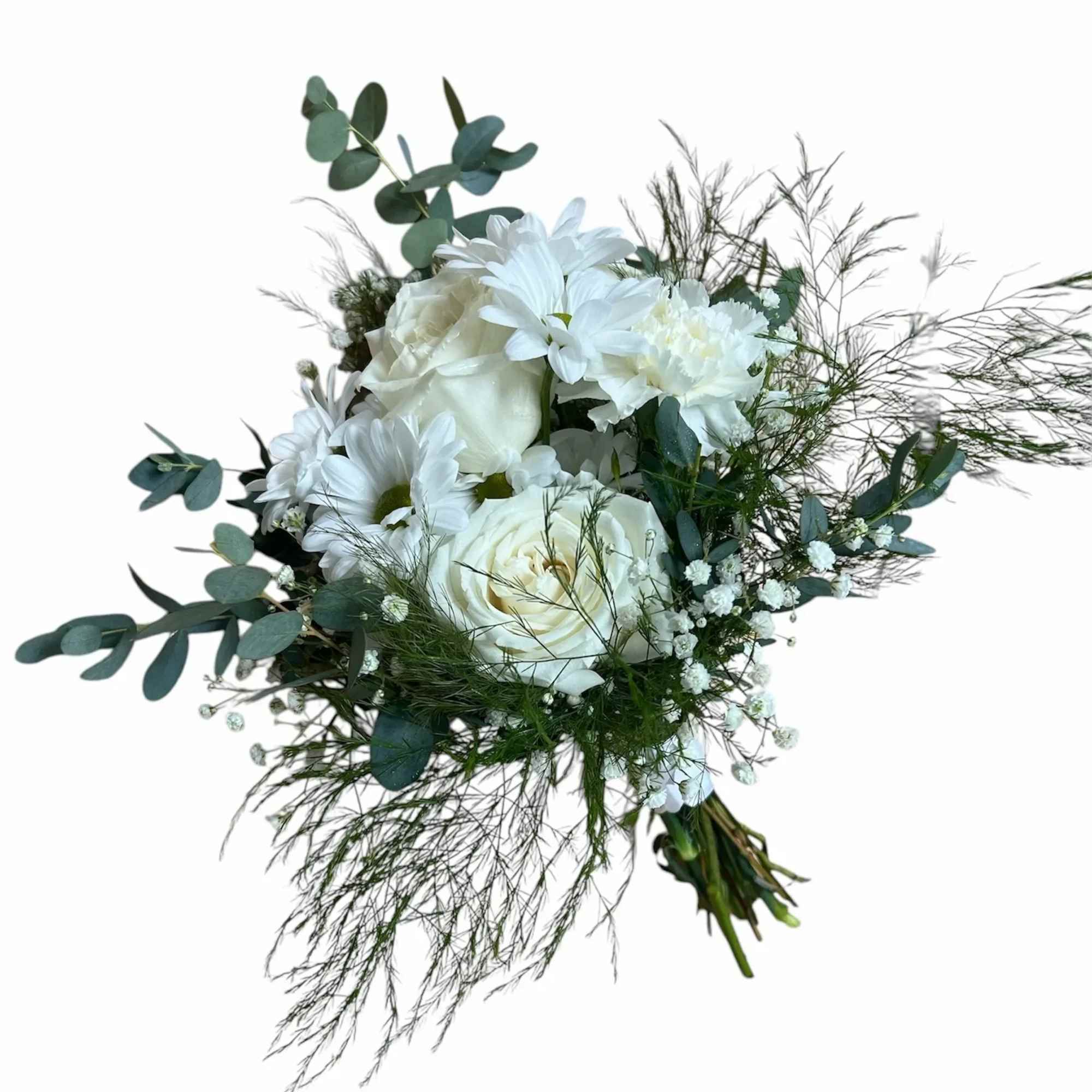 Take this adorable posy bouquet to prom with White Daisies, babys breath