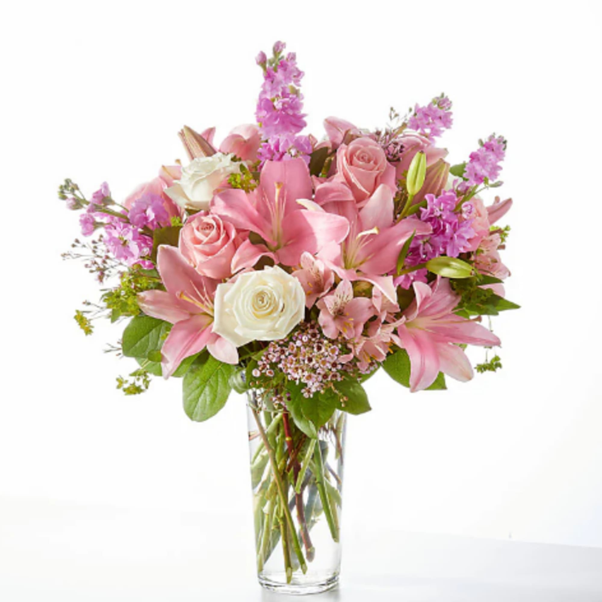 An absolutely heavenly display of pink and white florals to take their