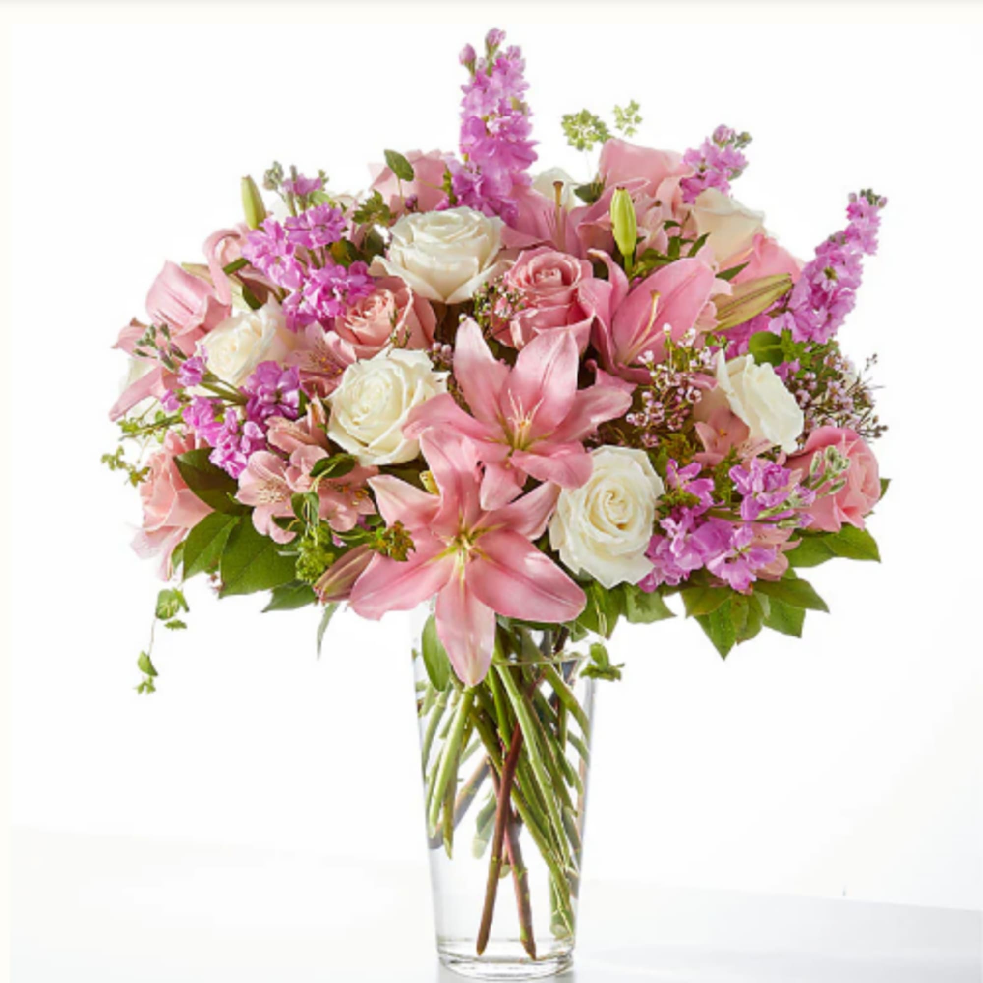 An absolutely heavenly display of pink and white florals to take their
