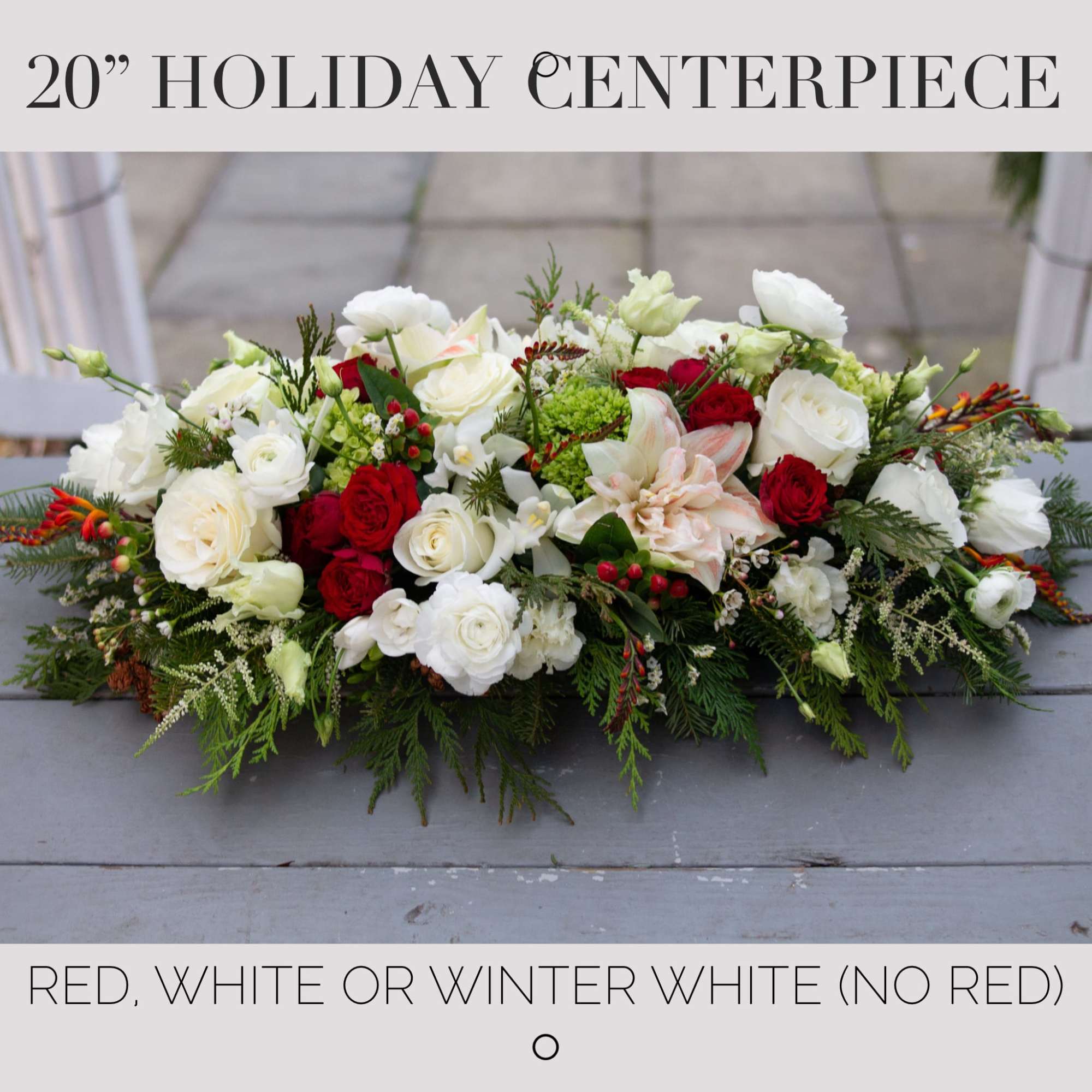A low sitting centerpieces approximately 20-24&quot; finished length full of lush winters
