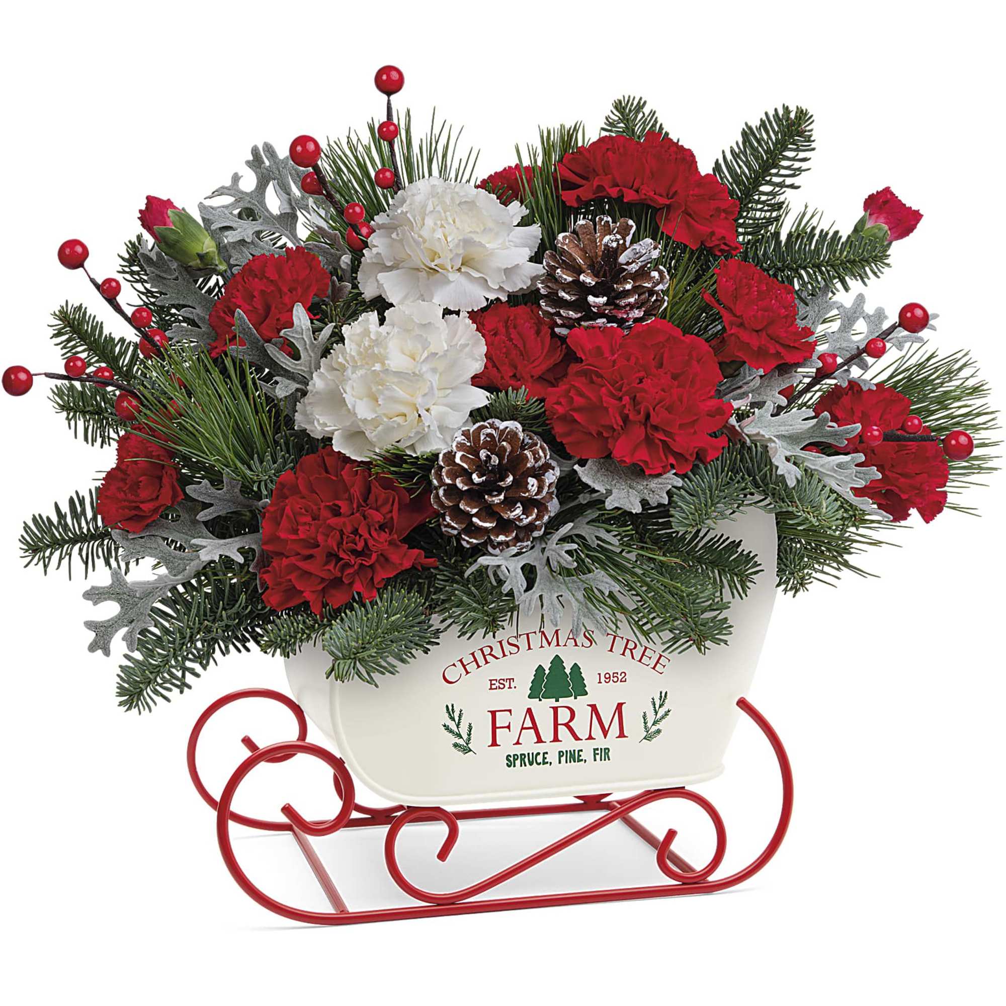 Bursting with vintage charm and a bouquet of jolly Christmas blooms, this