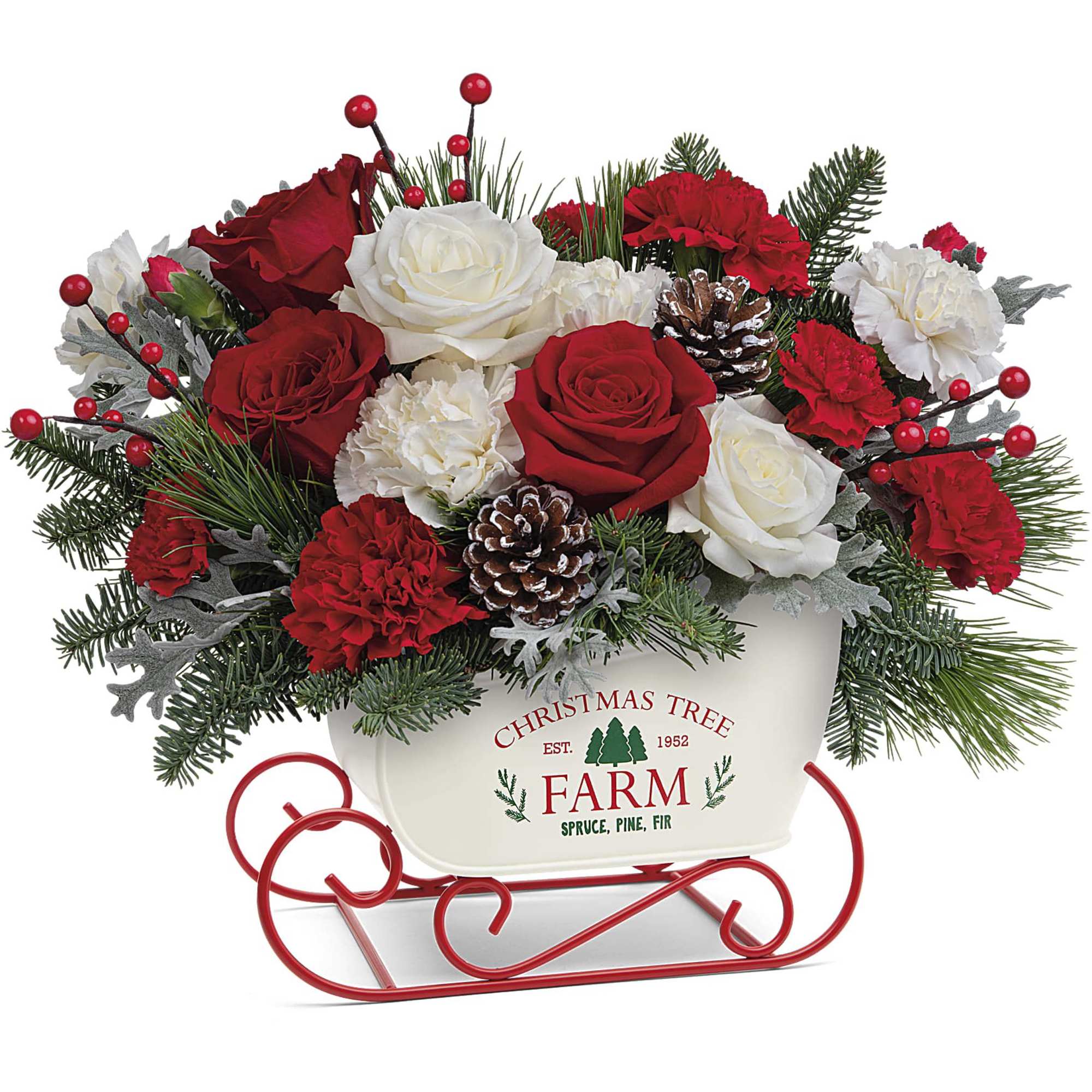 Bursting with vintage charm and a bouquet of jolly Christmas blooms, this