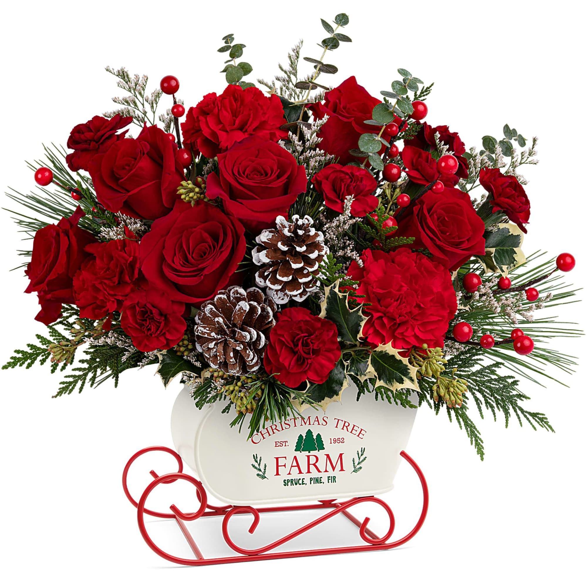 All aboard for Christmas fun! This sweet metal sled joyfully delivers a