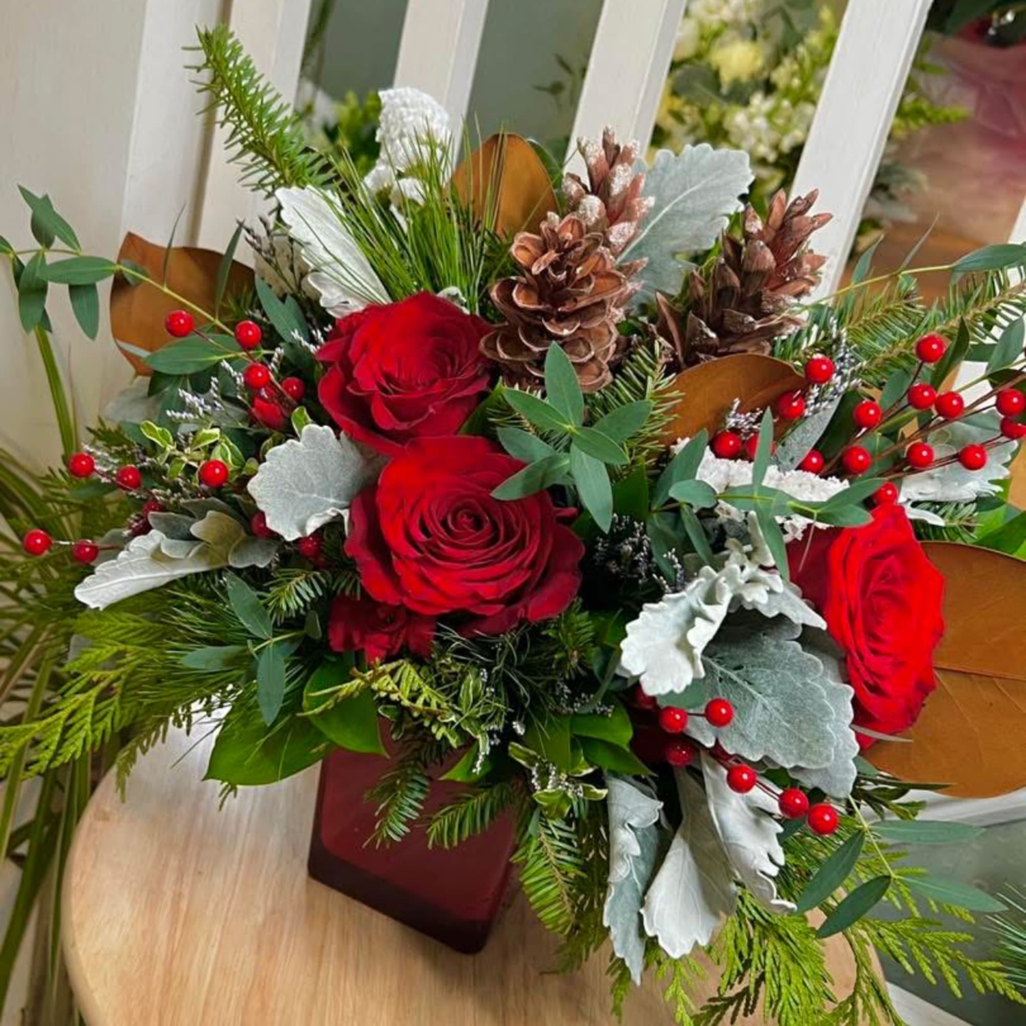 A refreshing blend of pine and winter hues evokes a sense of