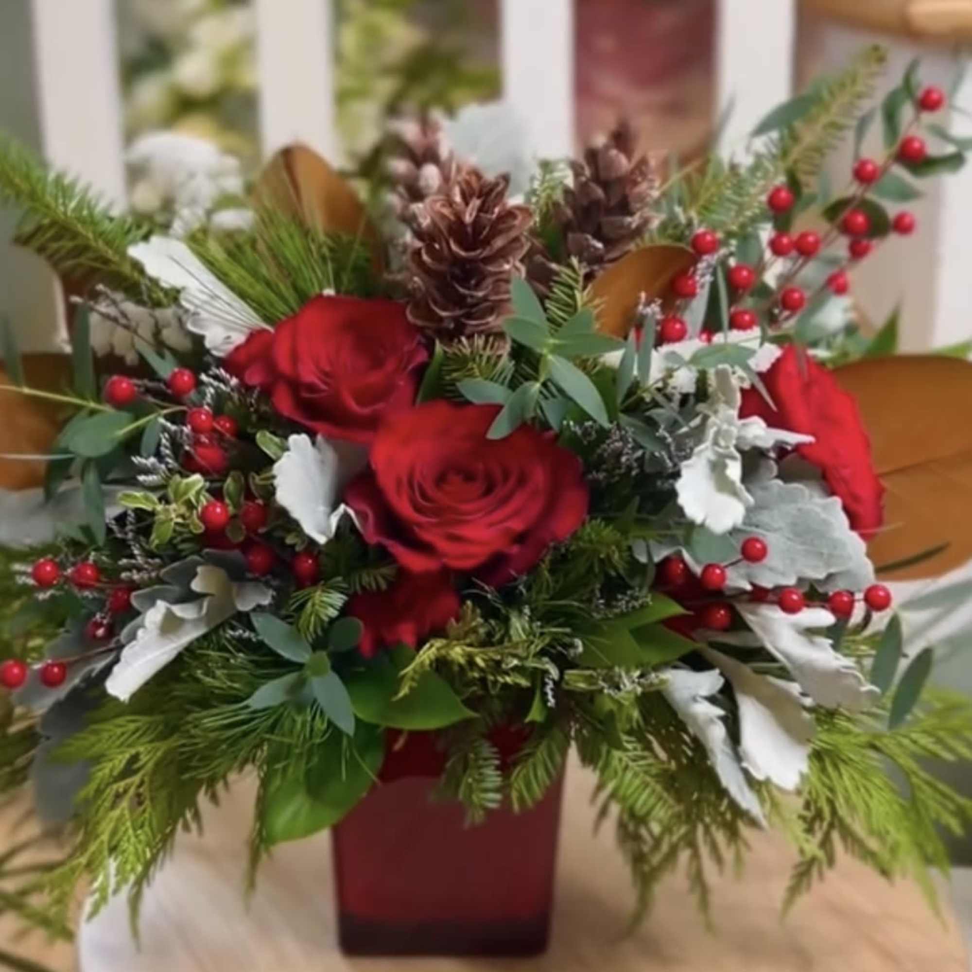 A refreshing blend of pine and winter hues evokes a sense of