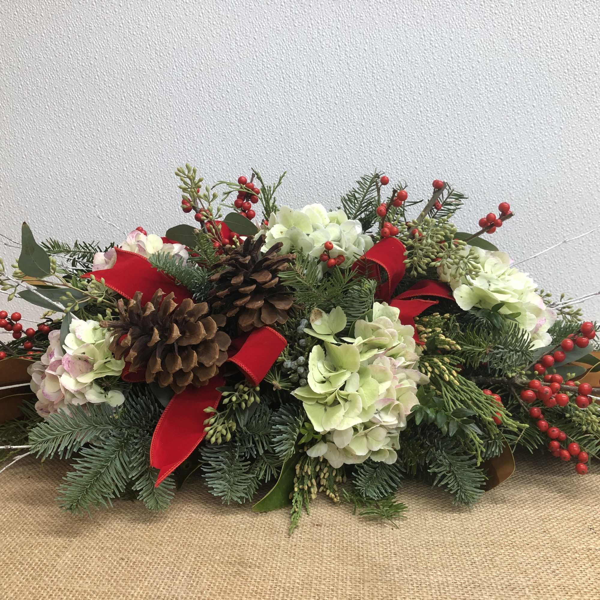 Long and Low Christmas Arrangement for Your Holiday Table