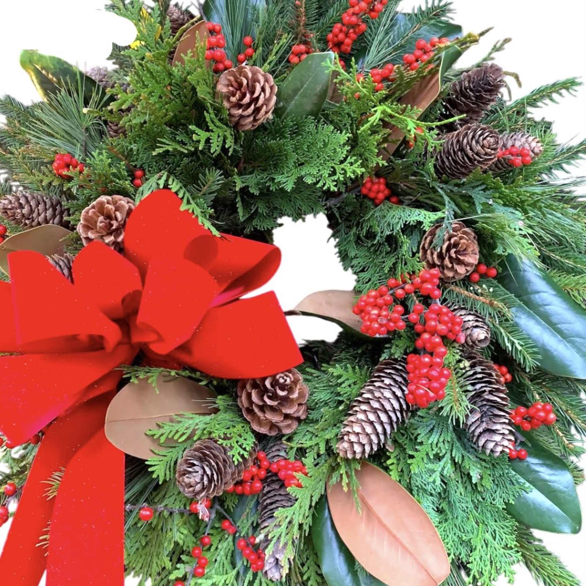 Fresh greens hand picked and grown by our nursery are decorated with