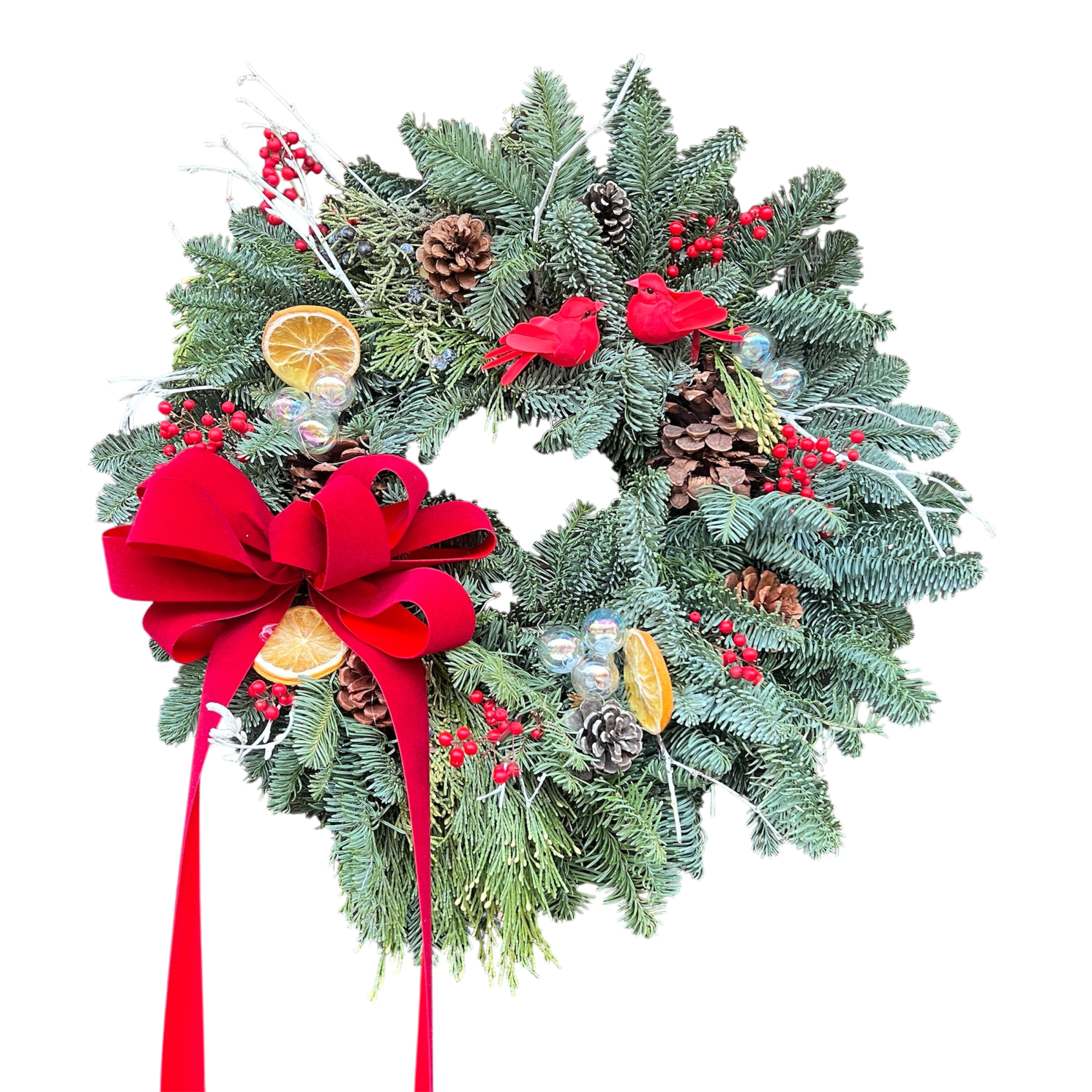 Fresh greens hand picked and grown by our nursery are decorated with