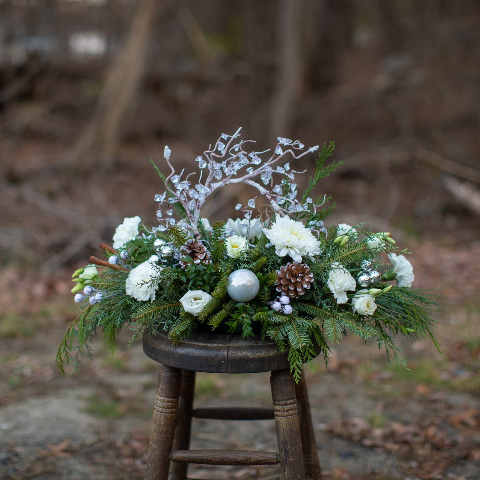 An icy wreath of winter gems is the focal point of this