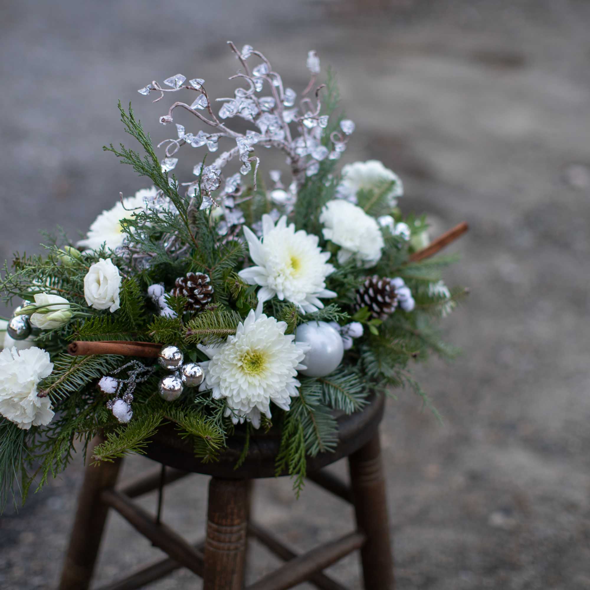 An icy wreath of winter gems is the focal point of this