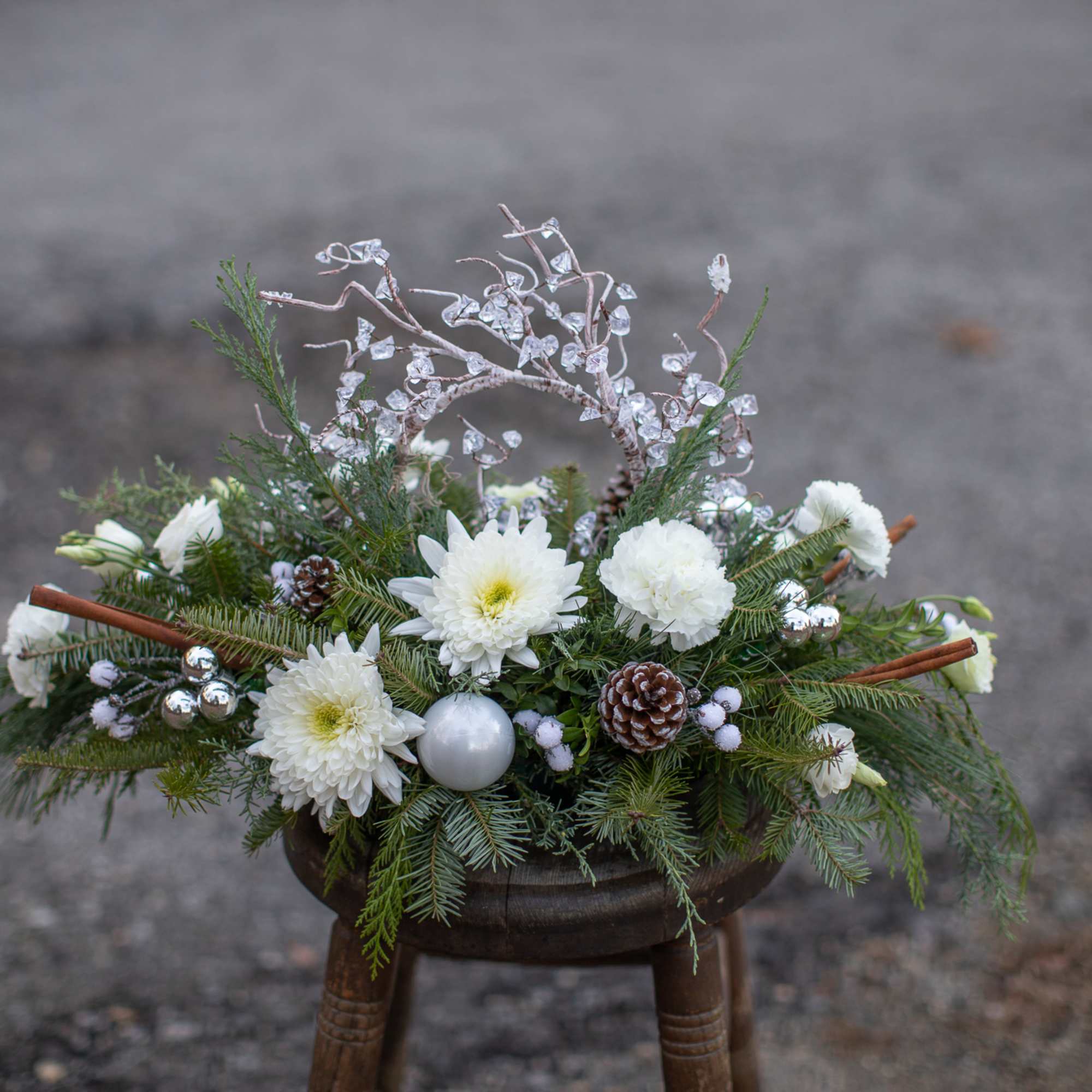 An icy wreath of winter gems is the focal point of this