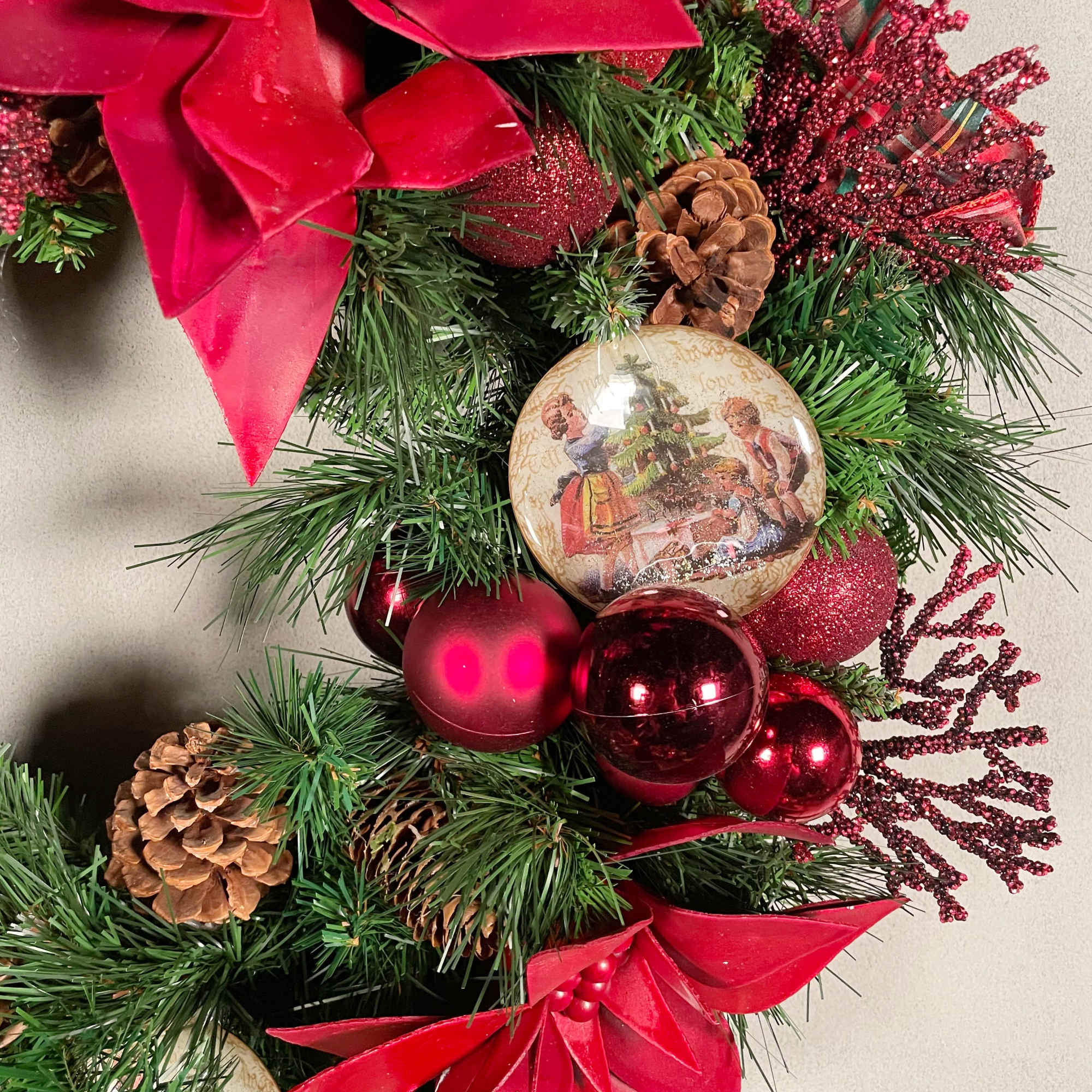 Your traditional holiday wreath in a beautiful shade of red with a