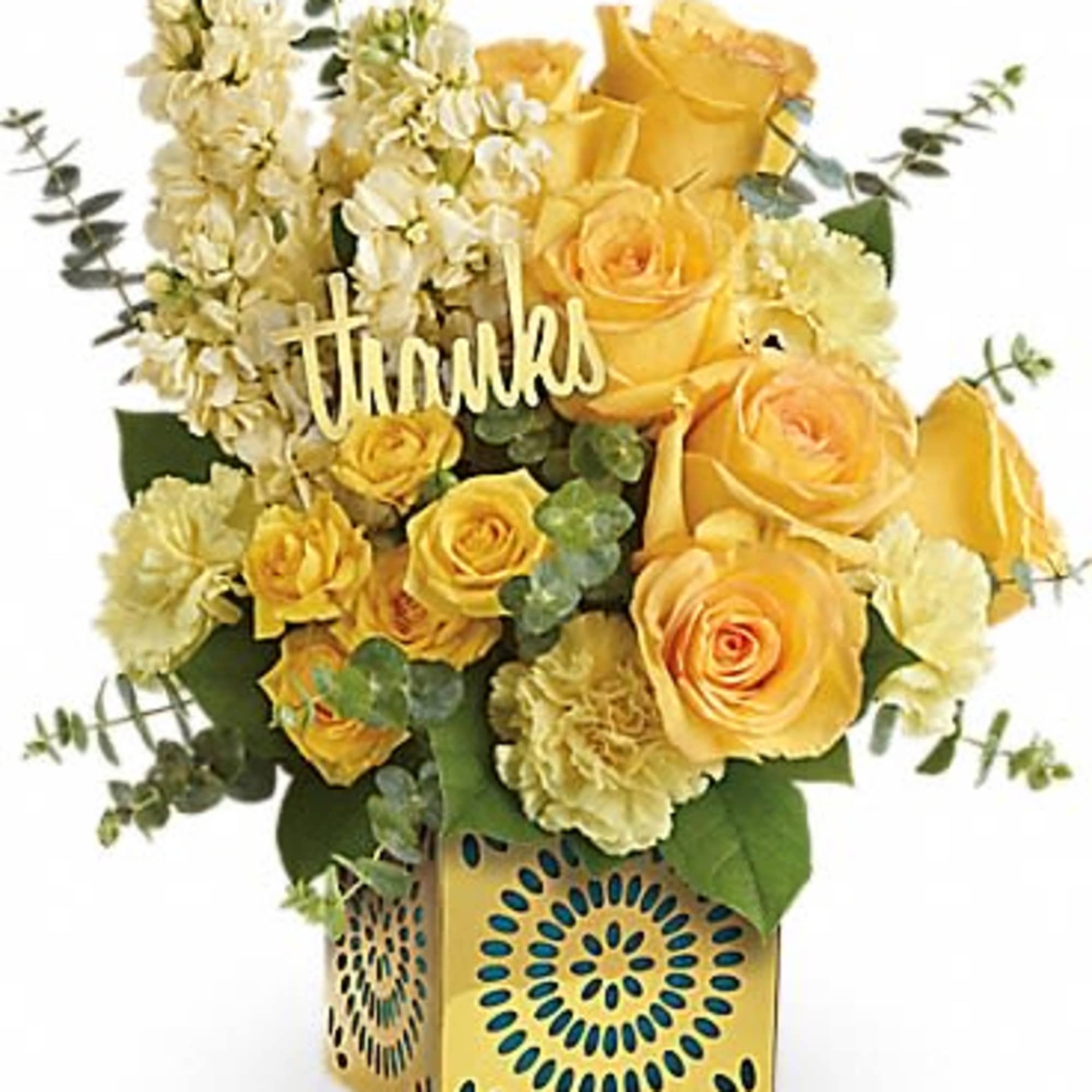 Make your appreciation shine! This stylish gift of yellow blooms, hand-delivered in