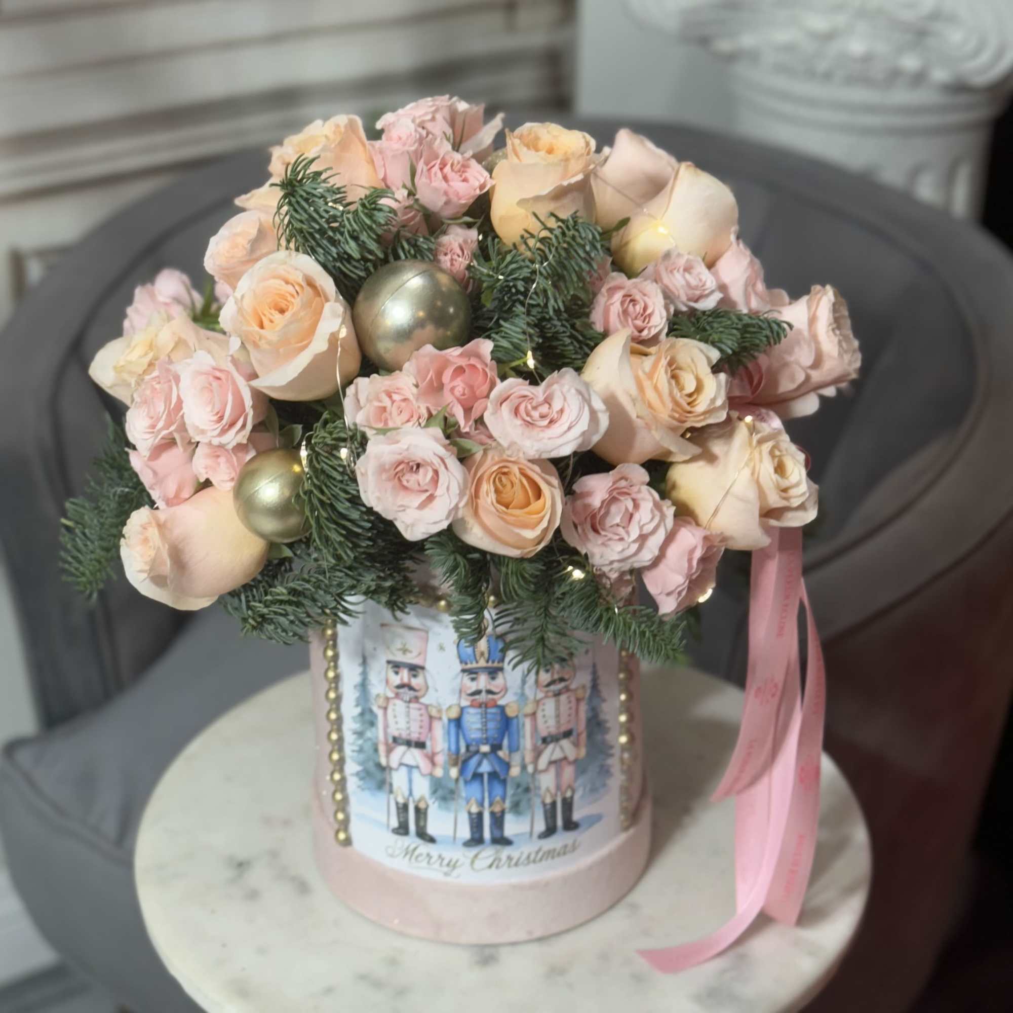 Mini box.Nutcracker and Christmas tree light