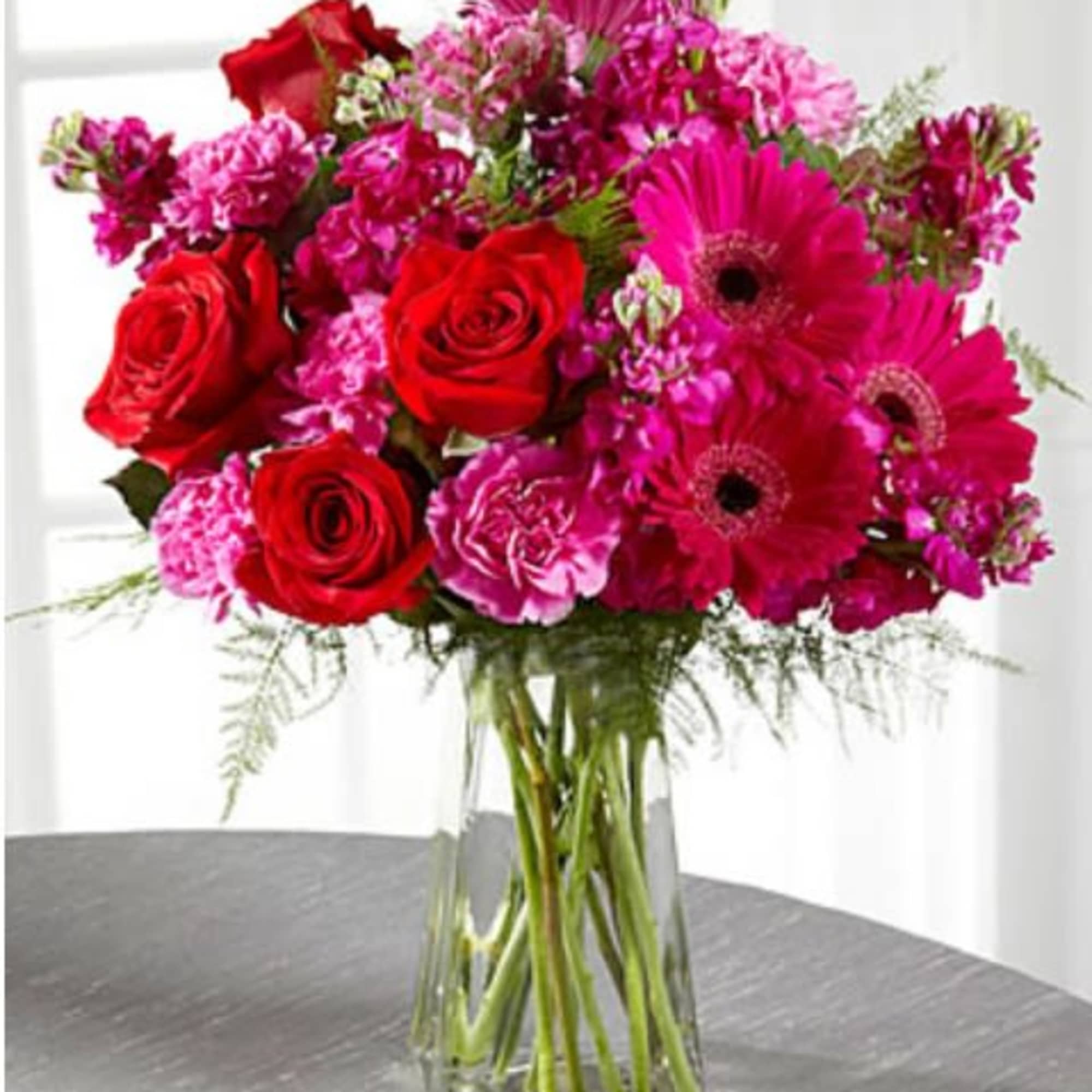 Luscious hot pinks and cerise create a stunning arrangement. 