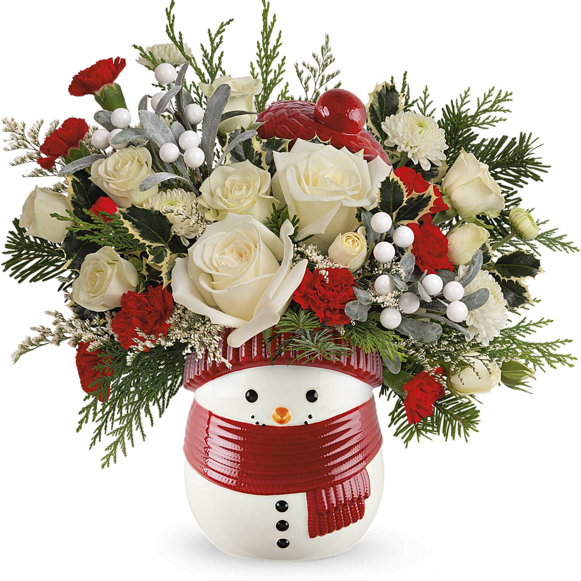 Charming and festive, this classic Christmas gift presents a delightful ceramic snowman