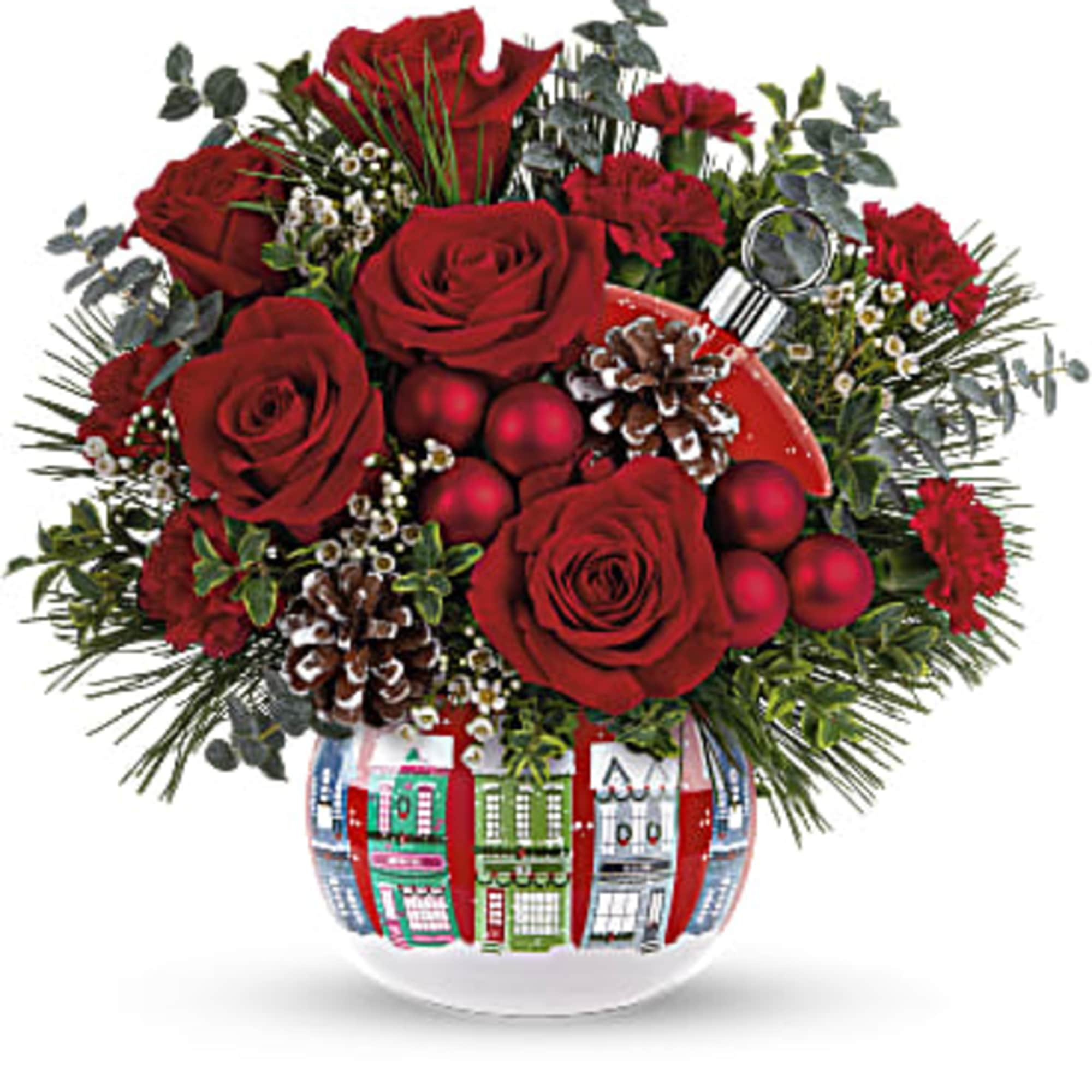 Spread holiday cheer near and far with this charming ceramic ornament jar