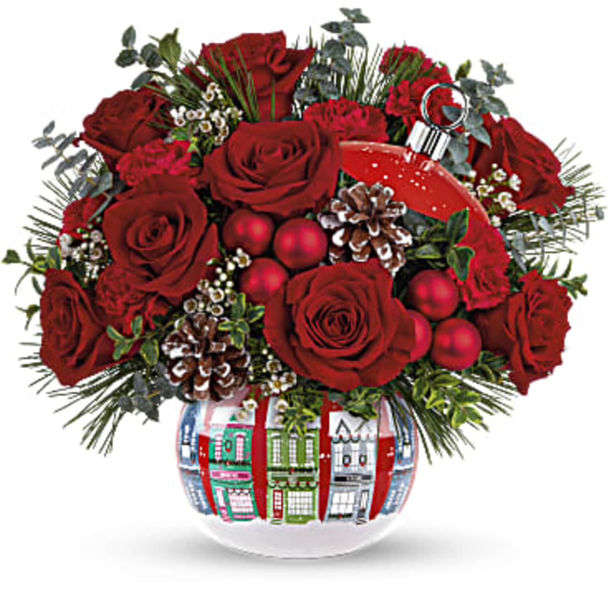 Spread holiday cheer near and far with this charming ceramic ornament jar