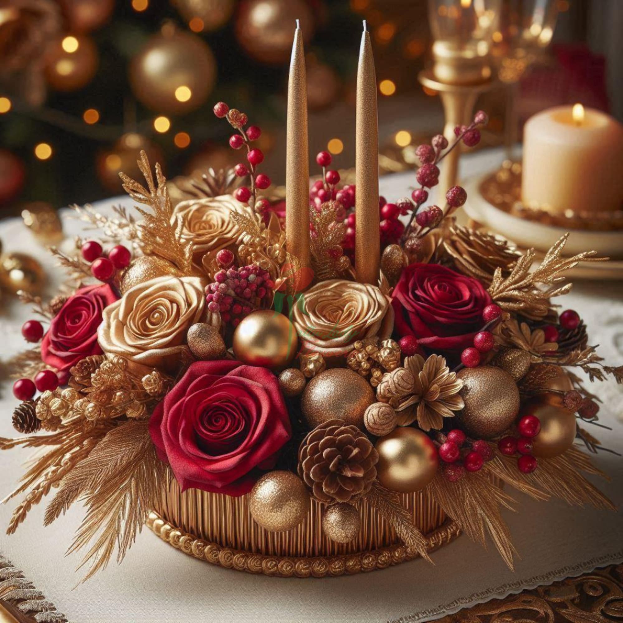 Golden Elegance is a stunning centerpiece that exudes warmth and sophistication. This