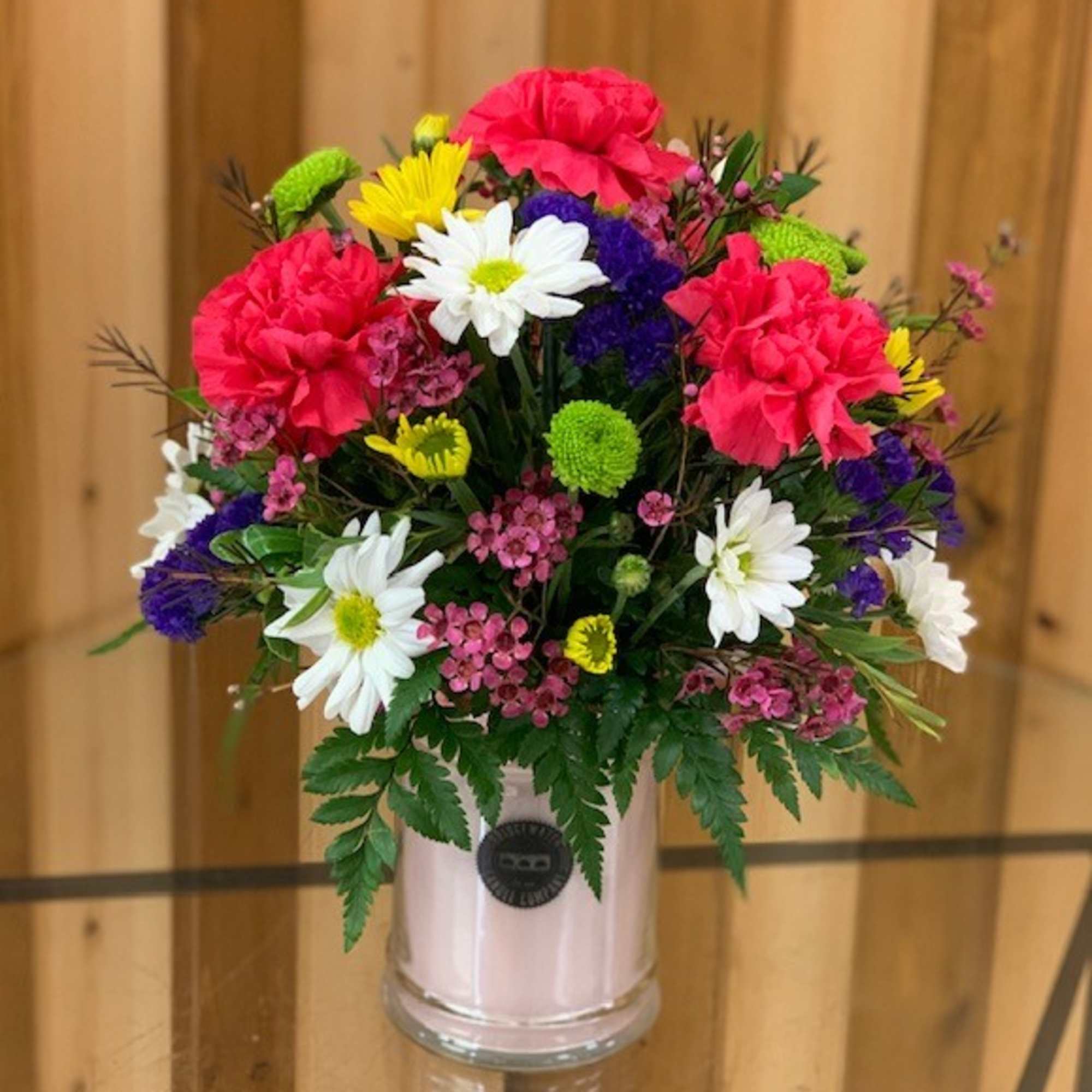 Engraved Large Jar Candle with Optional Floral Arrangement &ndash; Haehn Florist &amp;